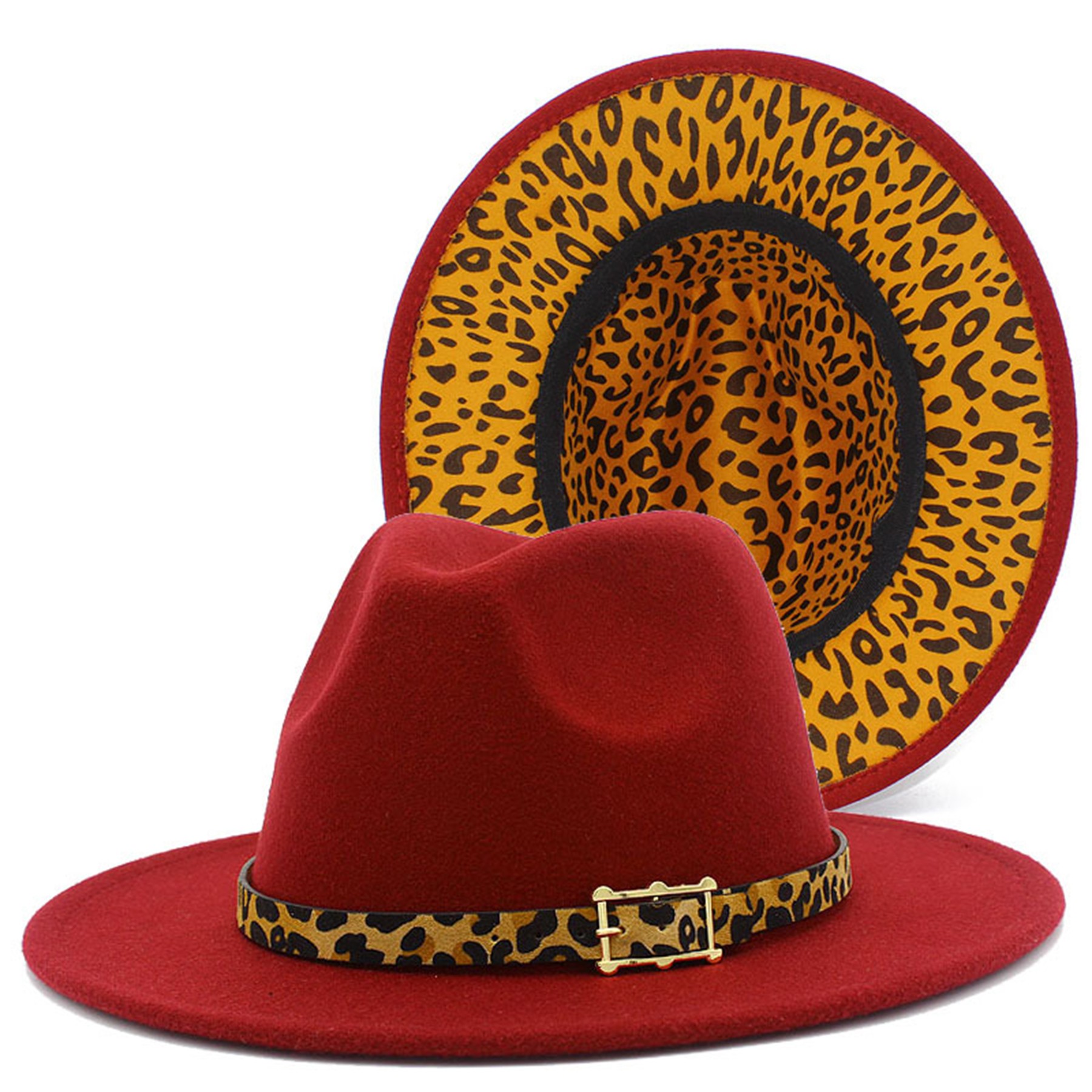 Leopard Print Colorblock Felt Fedora Panama Hat 3