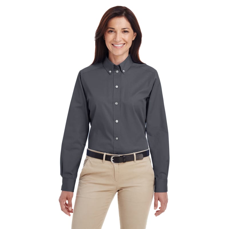 Harriton Ladies' Foundation 100% Cotton Long-Sleeve Twill Shirt With Teflon™ 7