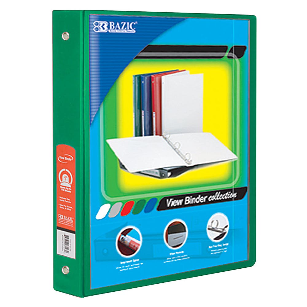 3 Ring View Binders - 1.5" Green 2 Pockets 1