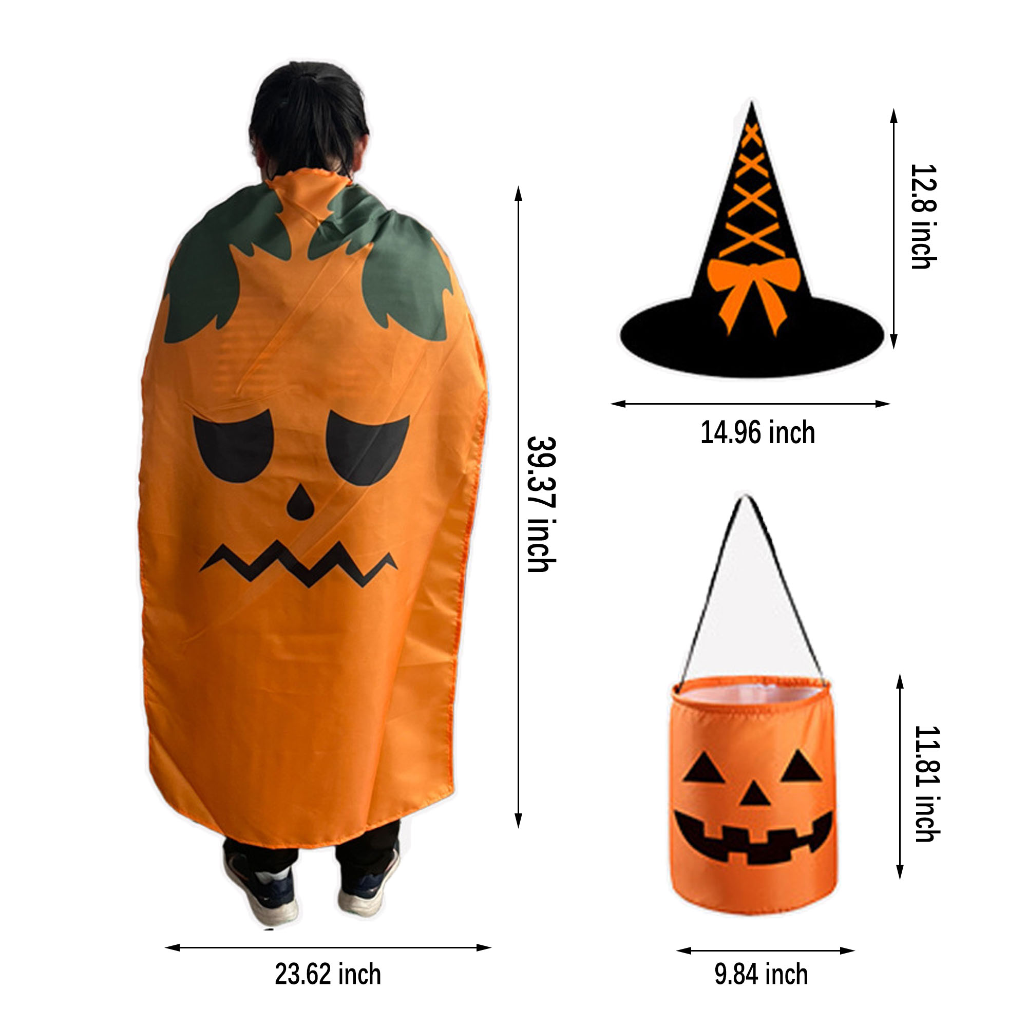 Halloween Costume Set For Kids Cloak Witch Hat Treat Bag 2
