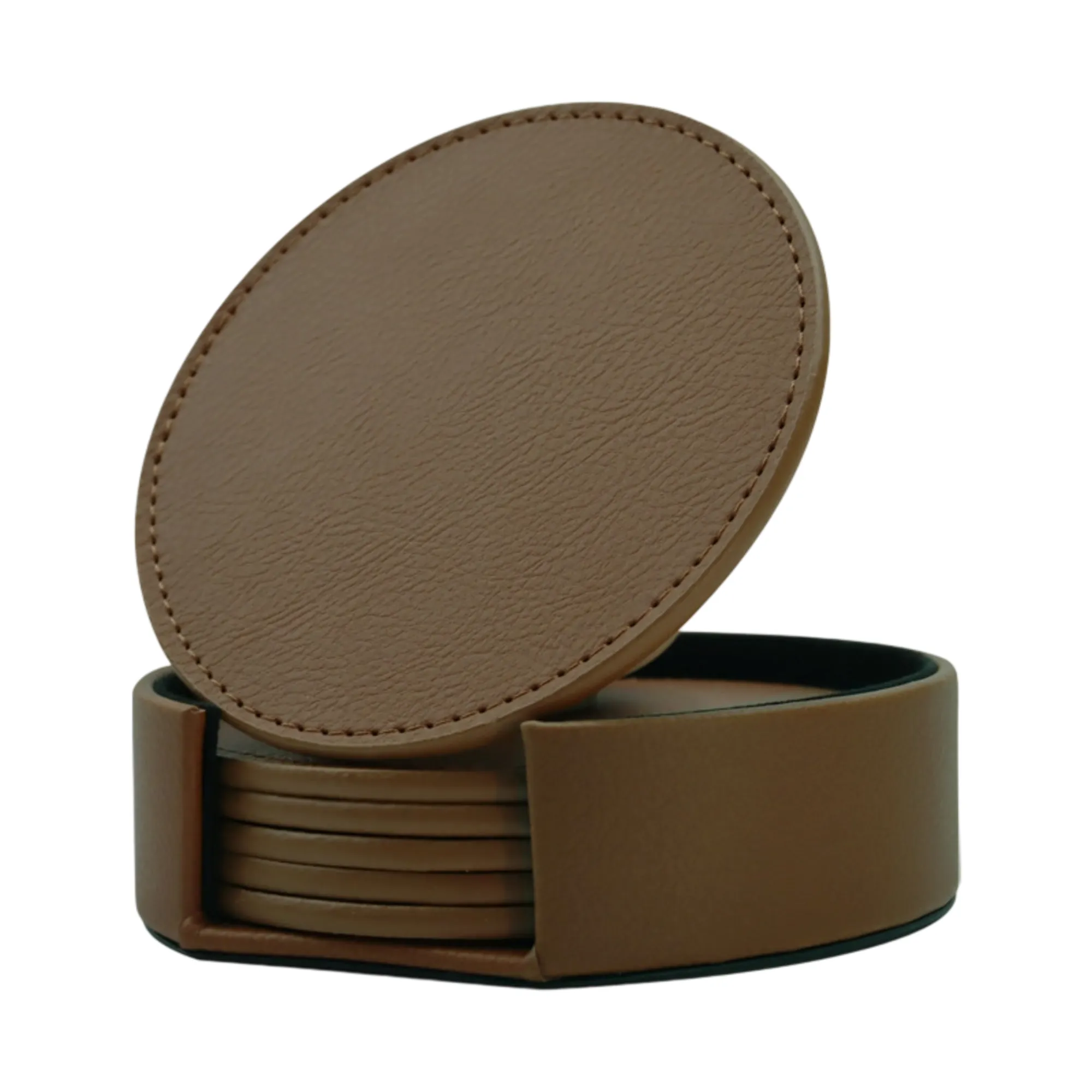 Set of 6 Round PU Leather Coasters 4