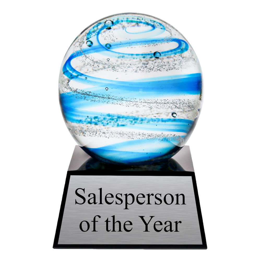 Blue Snow Globe Art Glass 5.5" 2