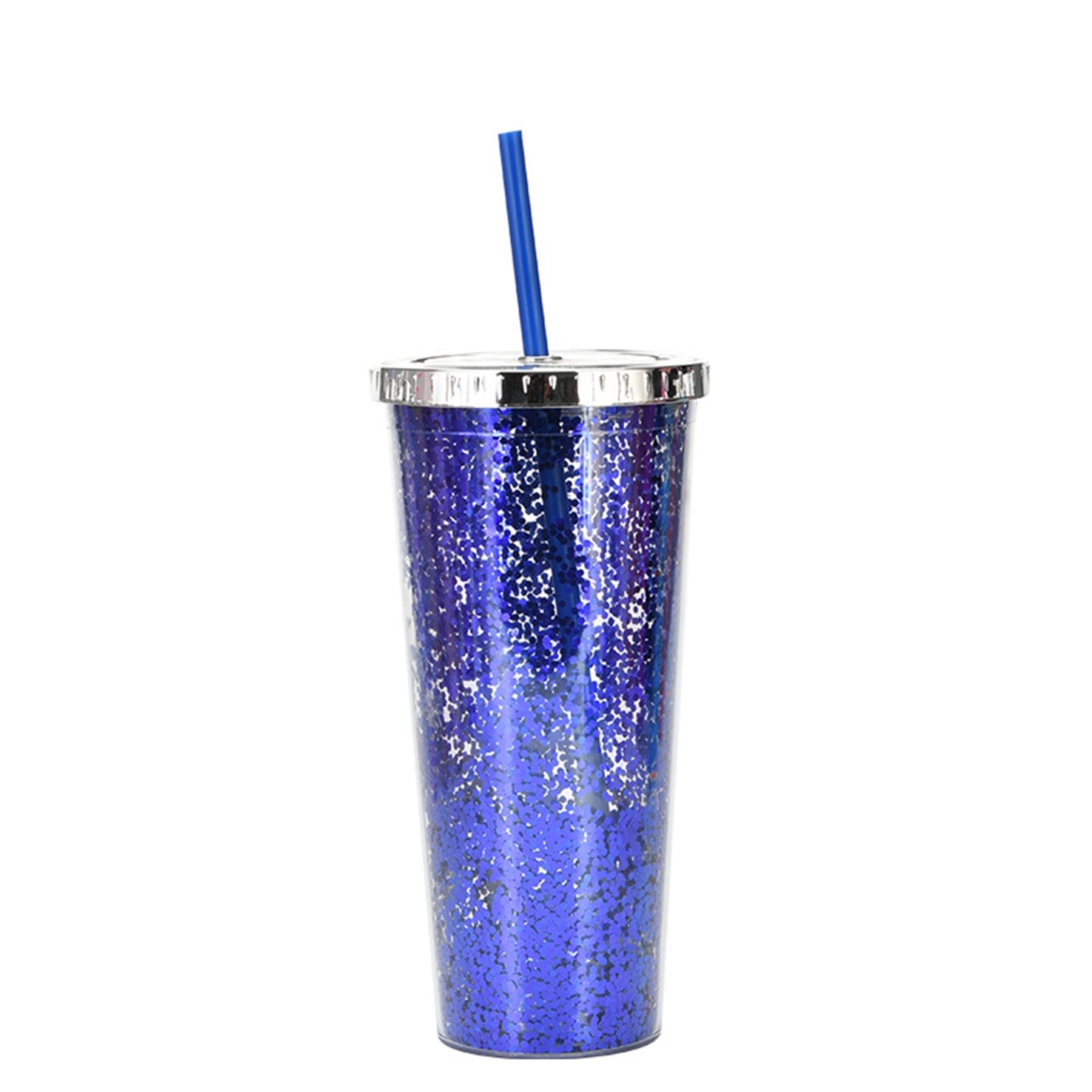 24 Oz. Double Wall Insulated Plastic Glitter Straw Mug 19
