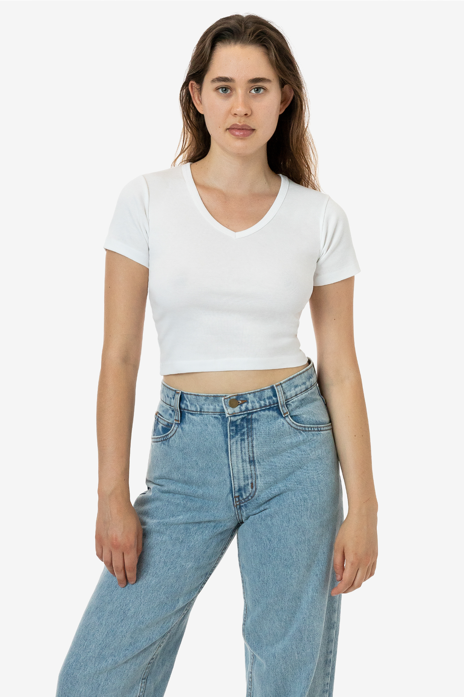 BABY RIB SHORT SLEEVE V-NECK CROP TEE 2