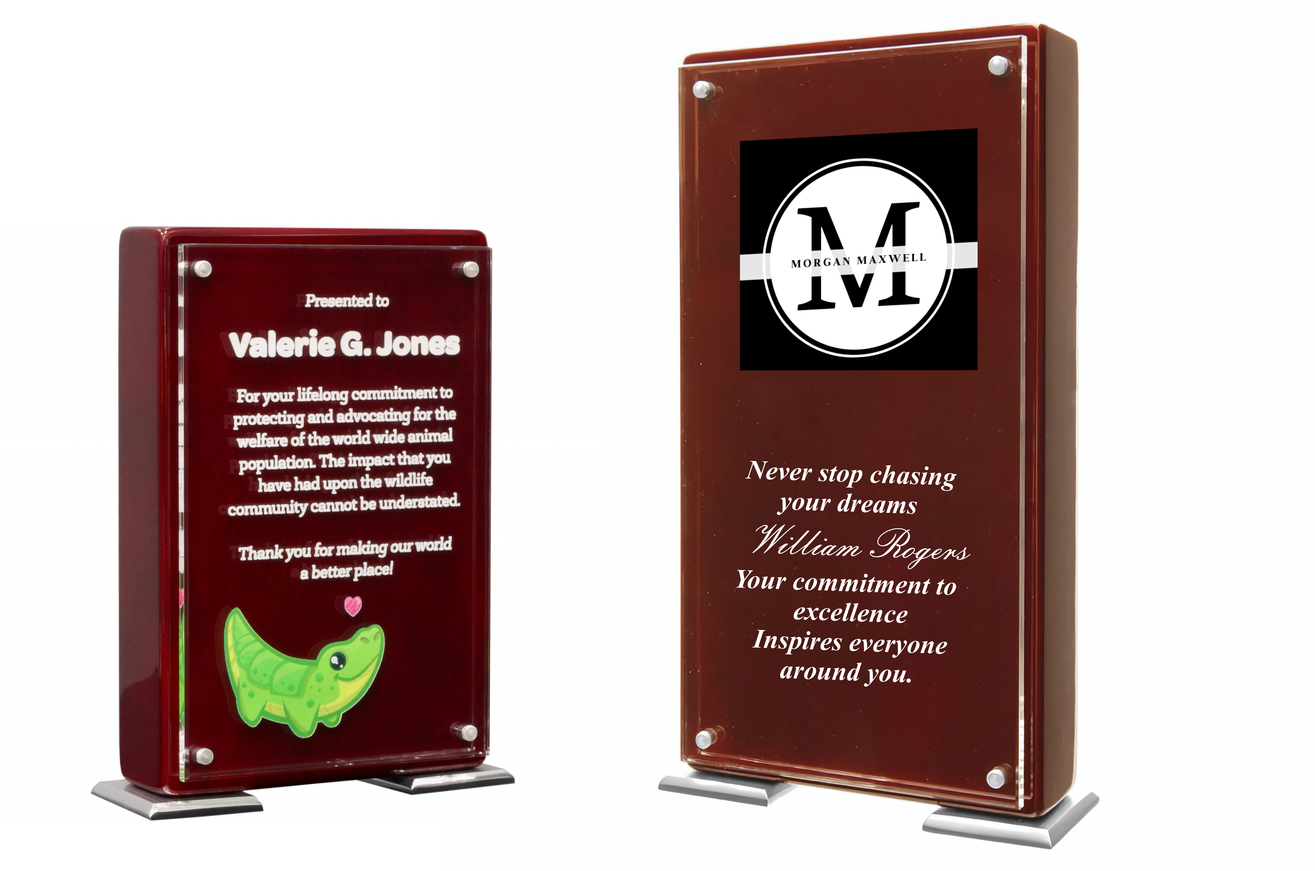 7 1/4" Rosewood Finish High Gloss Floating Acrylic Standup Plaque 13