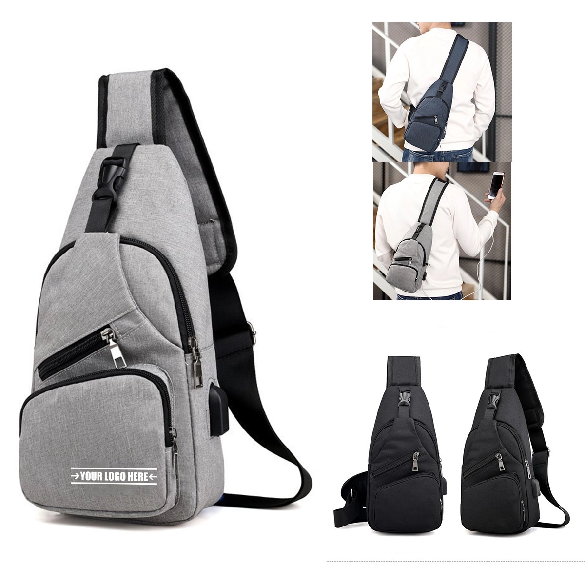 Sling Shoulder Chest Bags Crossbody Backpack With Usb 2