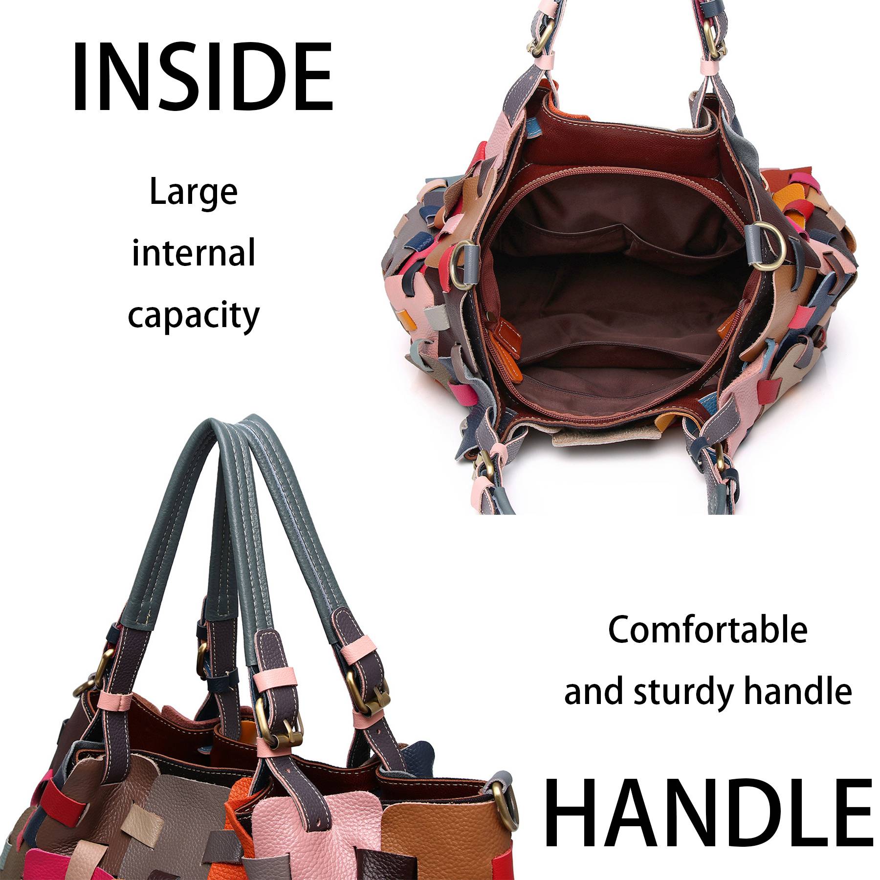 Genuine Leather Colourful square-paneled tote bag, custom tote bag with logo imprint 3