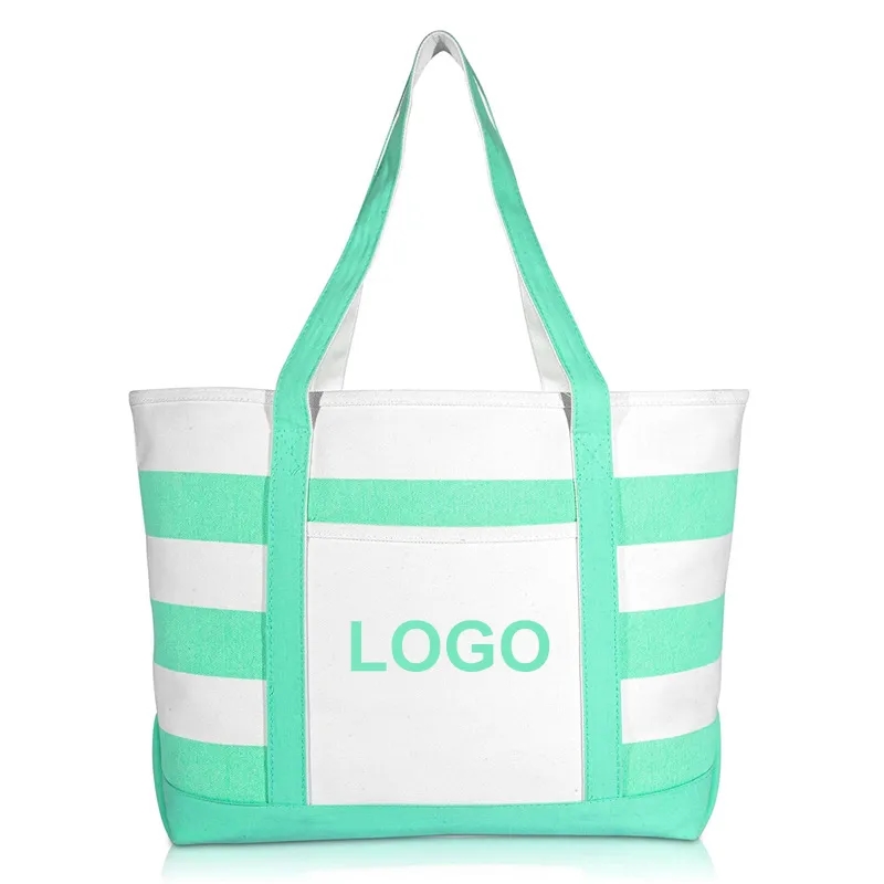 Striped Beach Canvas Tote Bags, custom tote bag with logo imprint 5