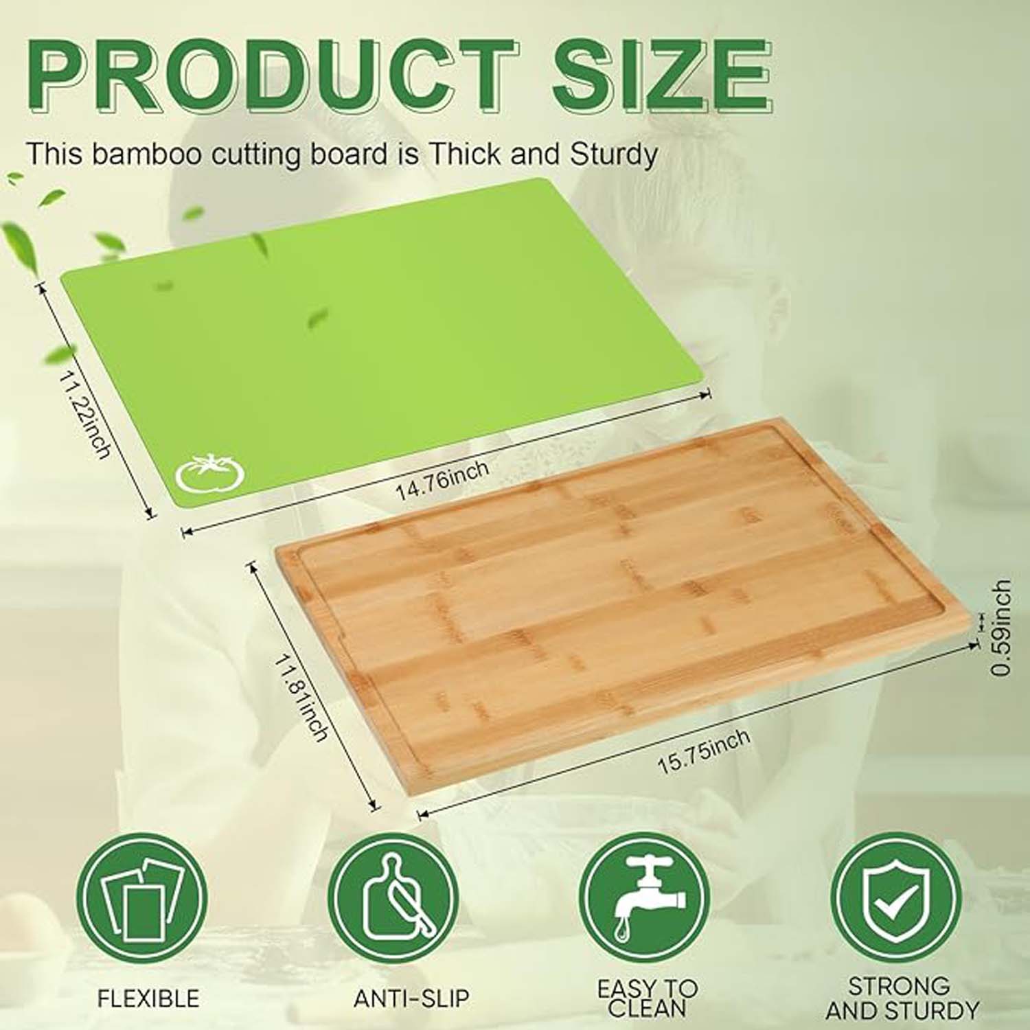 Wood Cutting Board with 6 Color Mats 4
