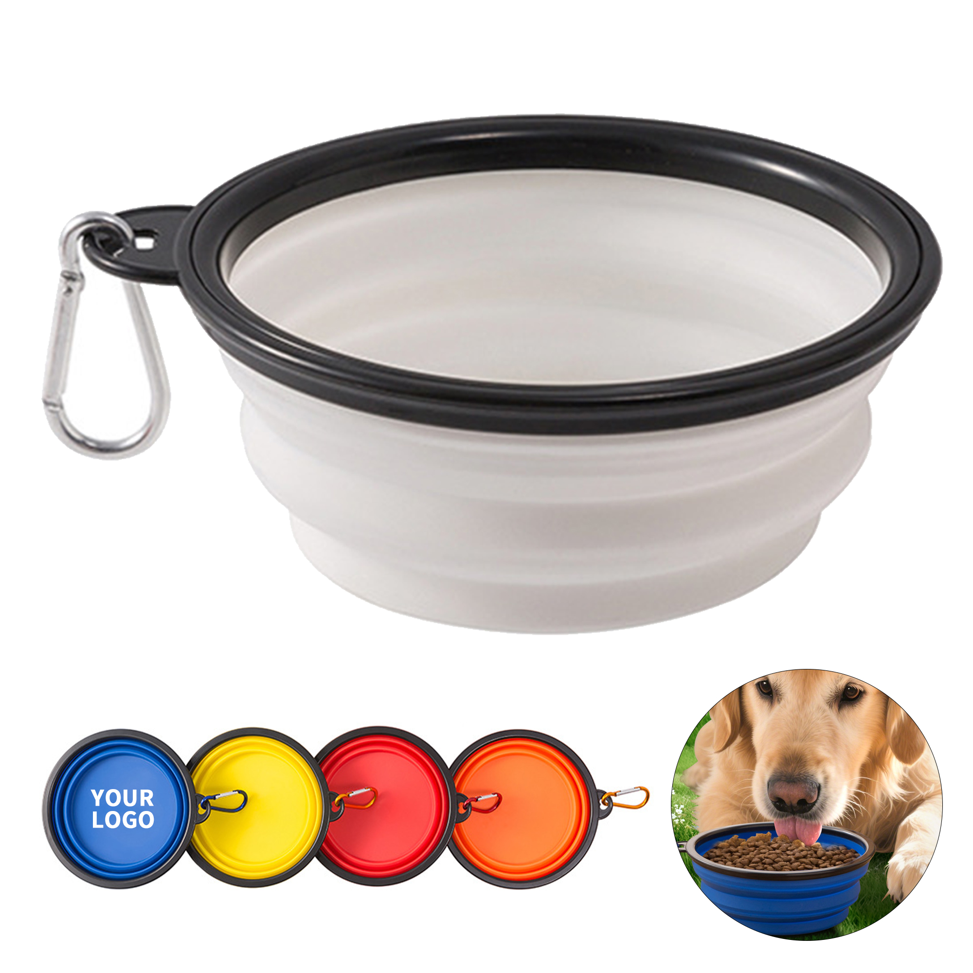 Food Grade TPE Collapsible Pet Bowl Carabiner Attachment 2