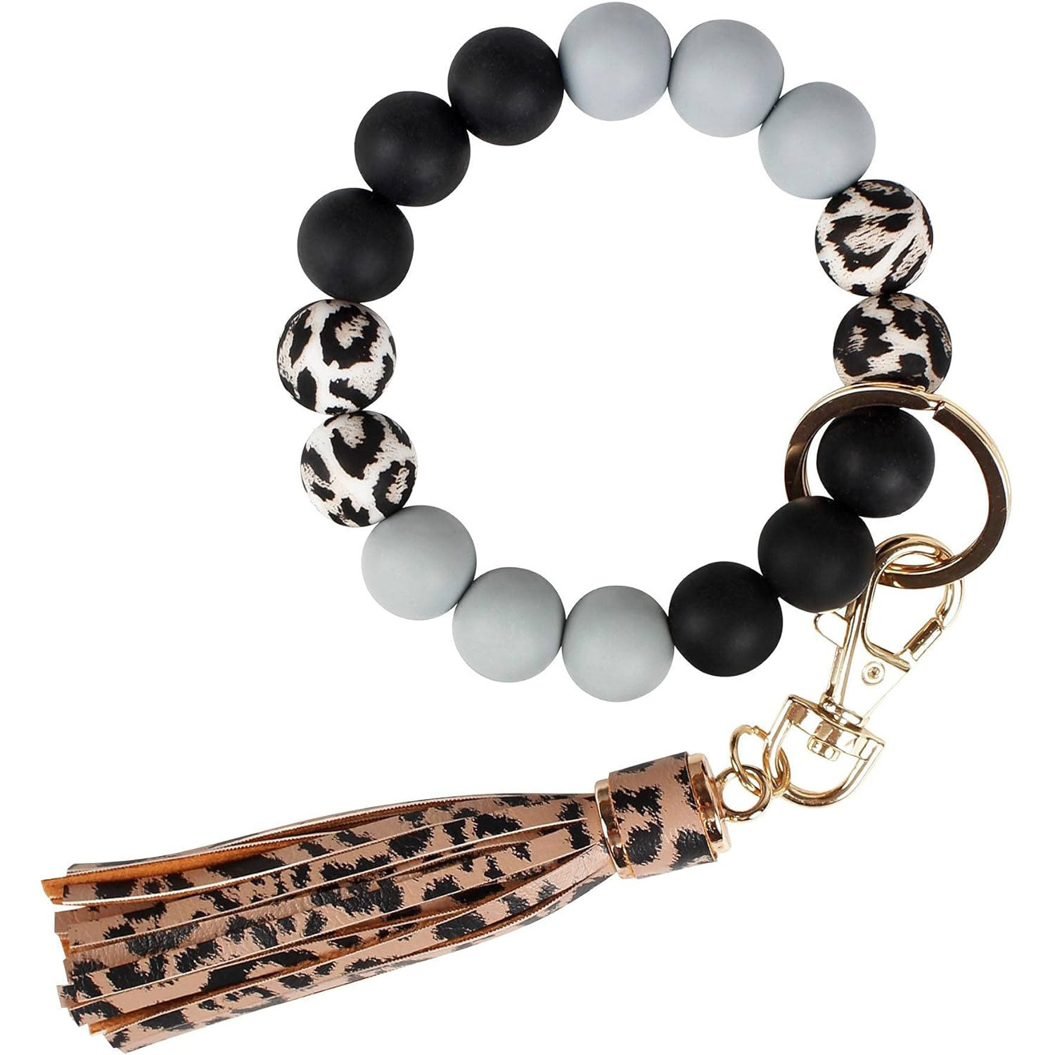 Silicone Beaded Tassel Bracelet Keychain 7