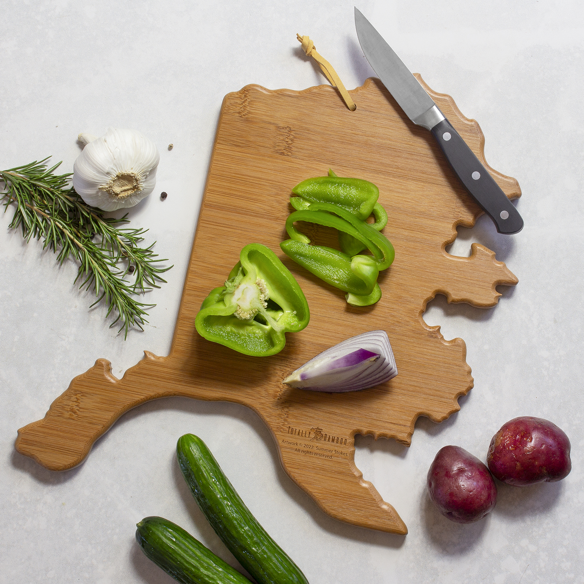 Alaska State Shaped Serving and Cutting Board with Artwork by Summer Stokes 1