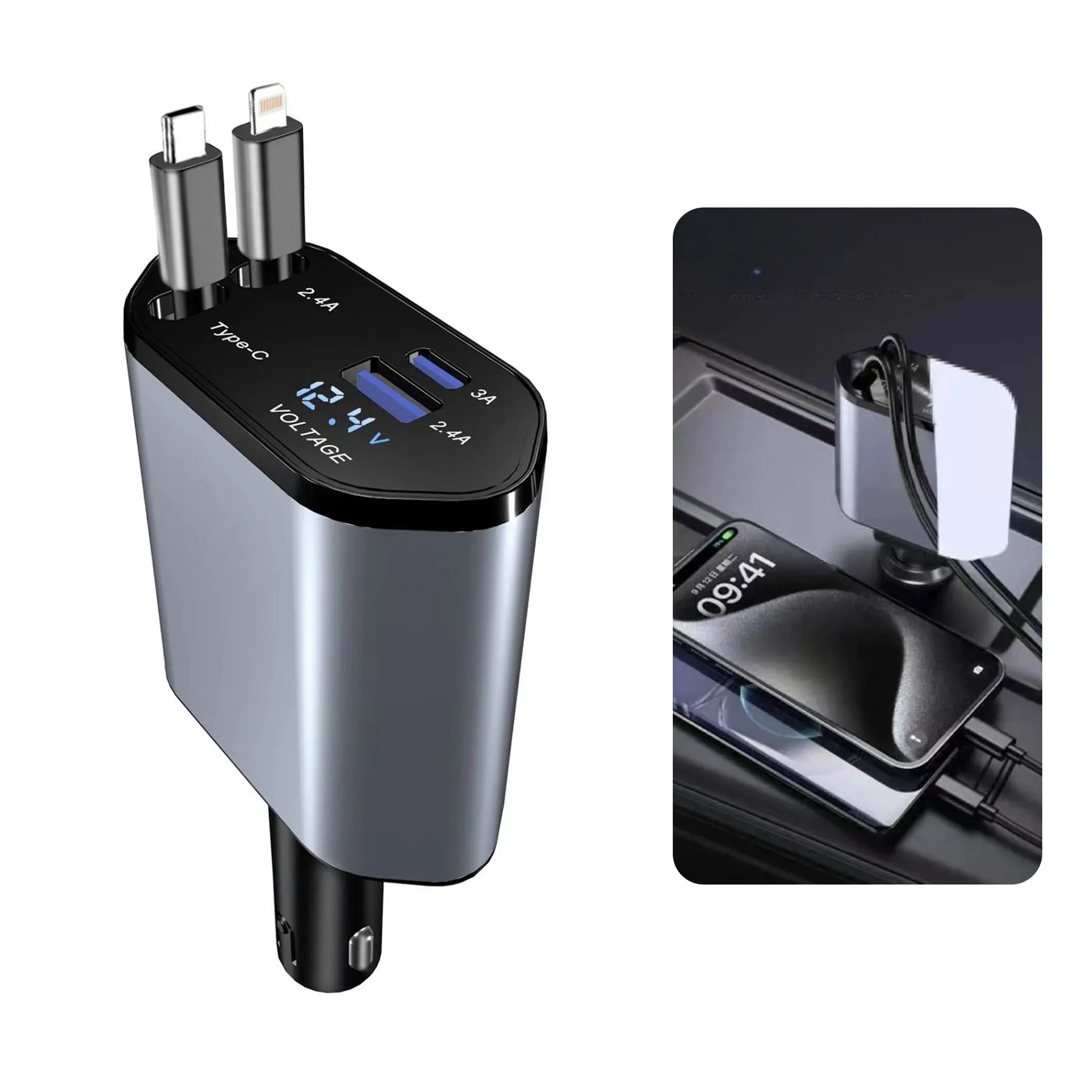 120W 4 in 1 Retractable Car Charger 2