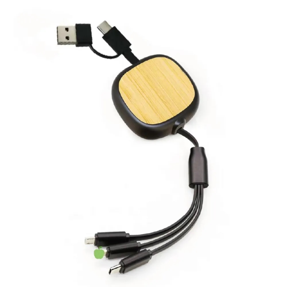 Bamboo Retractable 3-in-1 Charging Cable 4