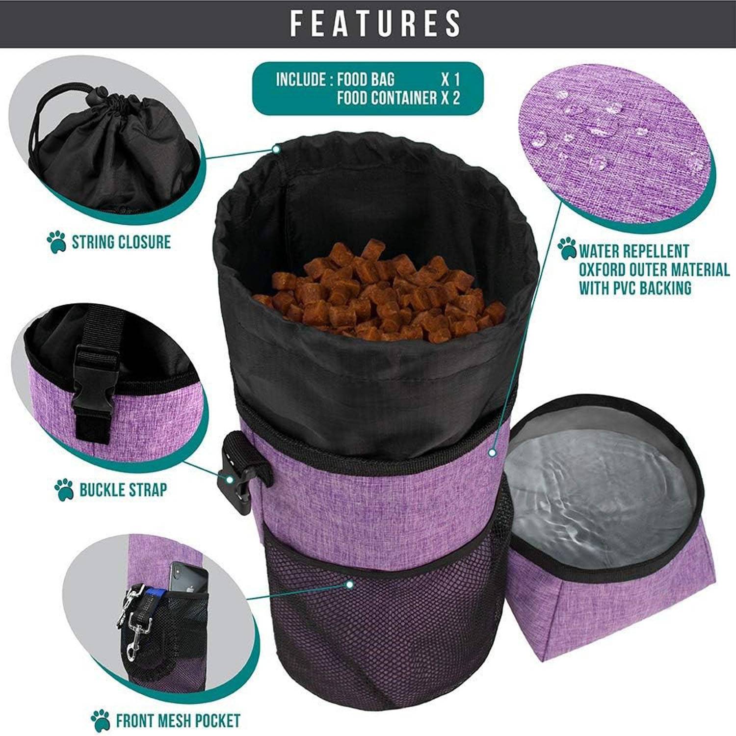 Foldable Waterproof Polyester Dog Food Bag and Bowls Set 8