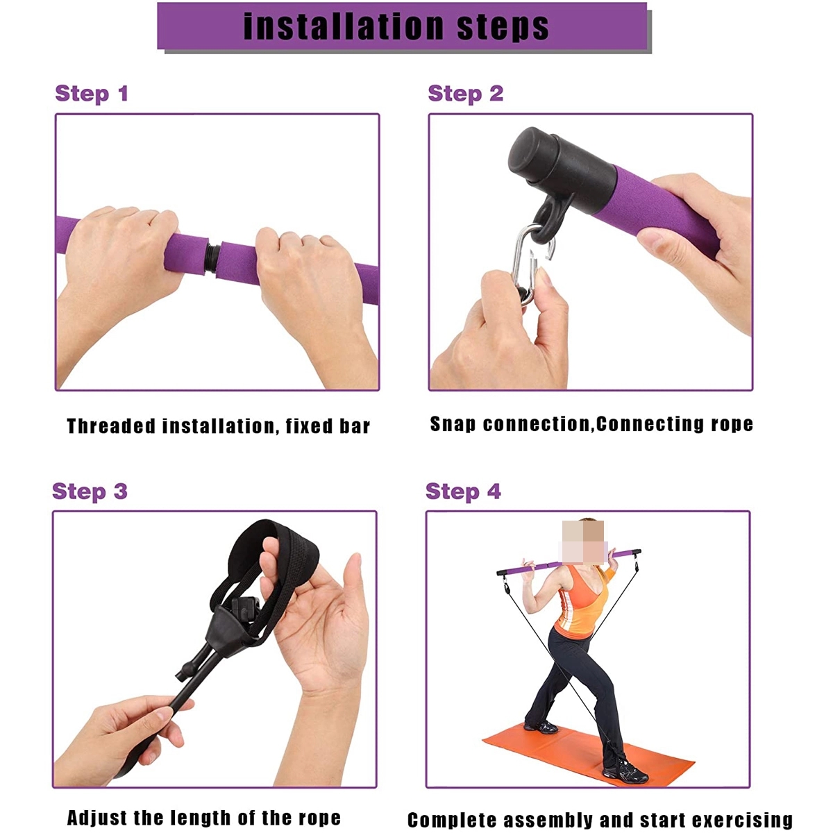 Portable Pilates Bar Kit With Resistance Band Gym Equipment 3