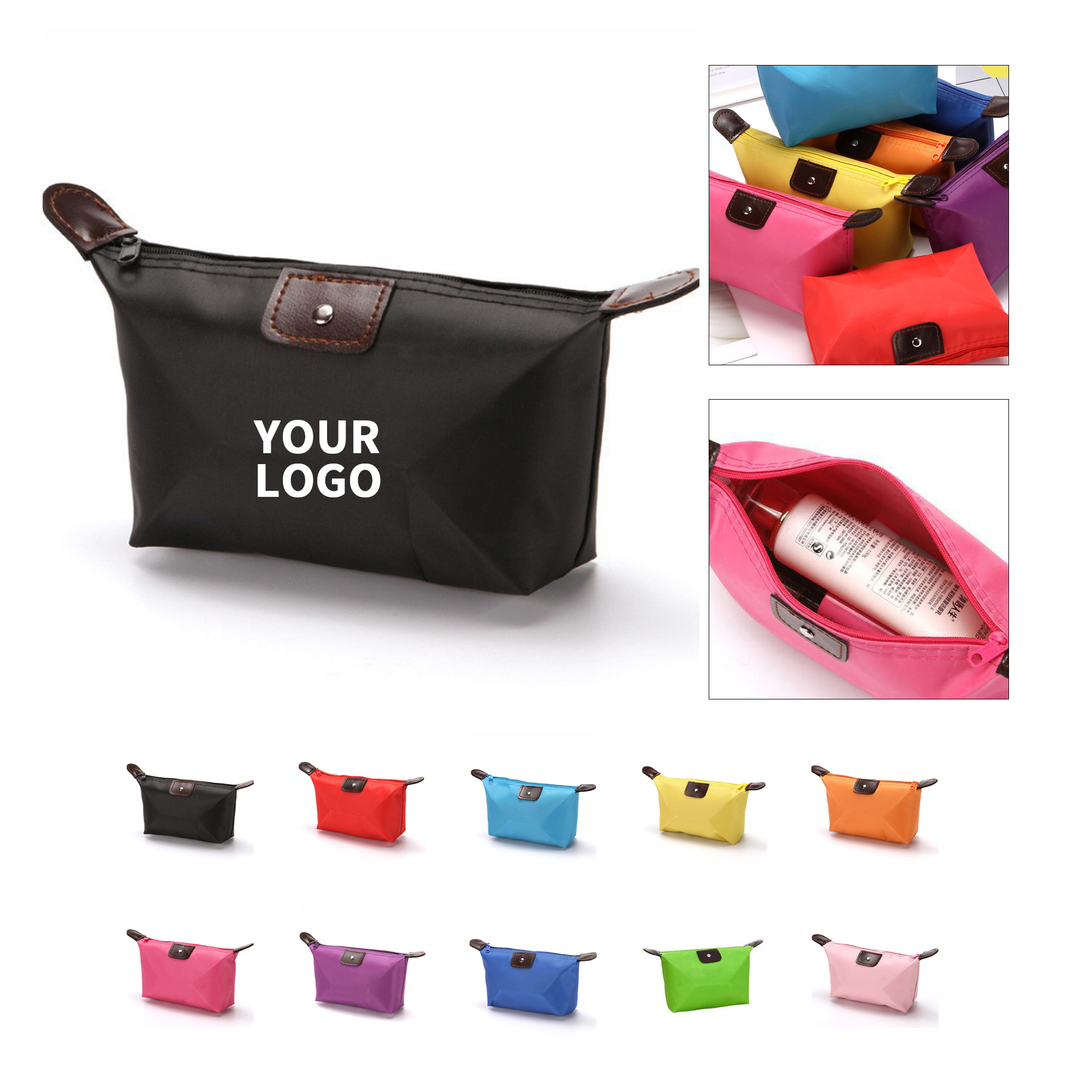 Waterproof Nylon Cosmetic Bag 10.5 x 2.8 x 5.2" 2