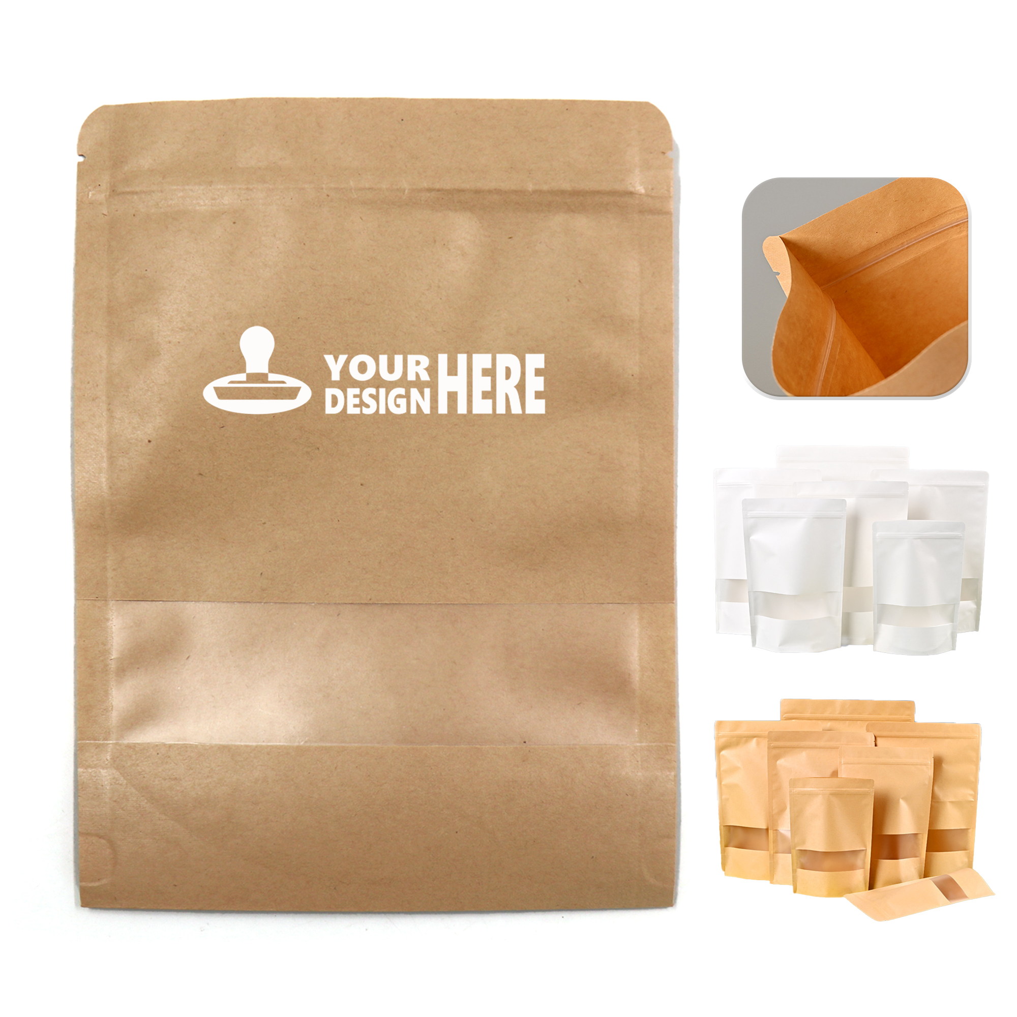 Resealable Kraft Paper Stand Up Pouch With Clear Window 5