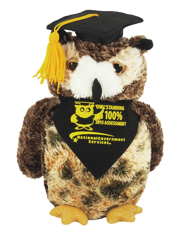 8" Osmond Owl w/Grad cap, bandana and one color imprint 2