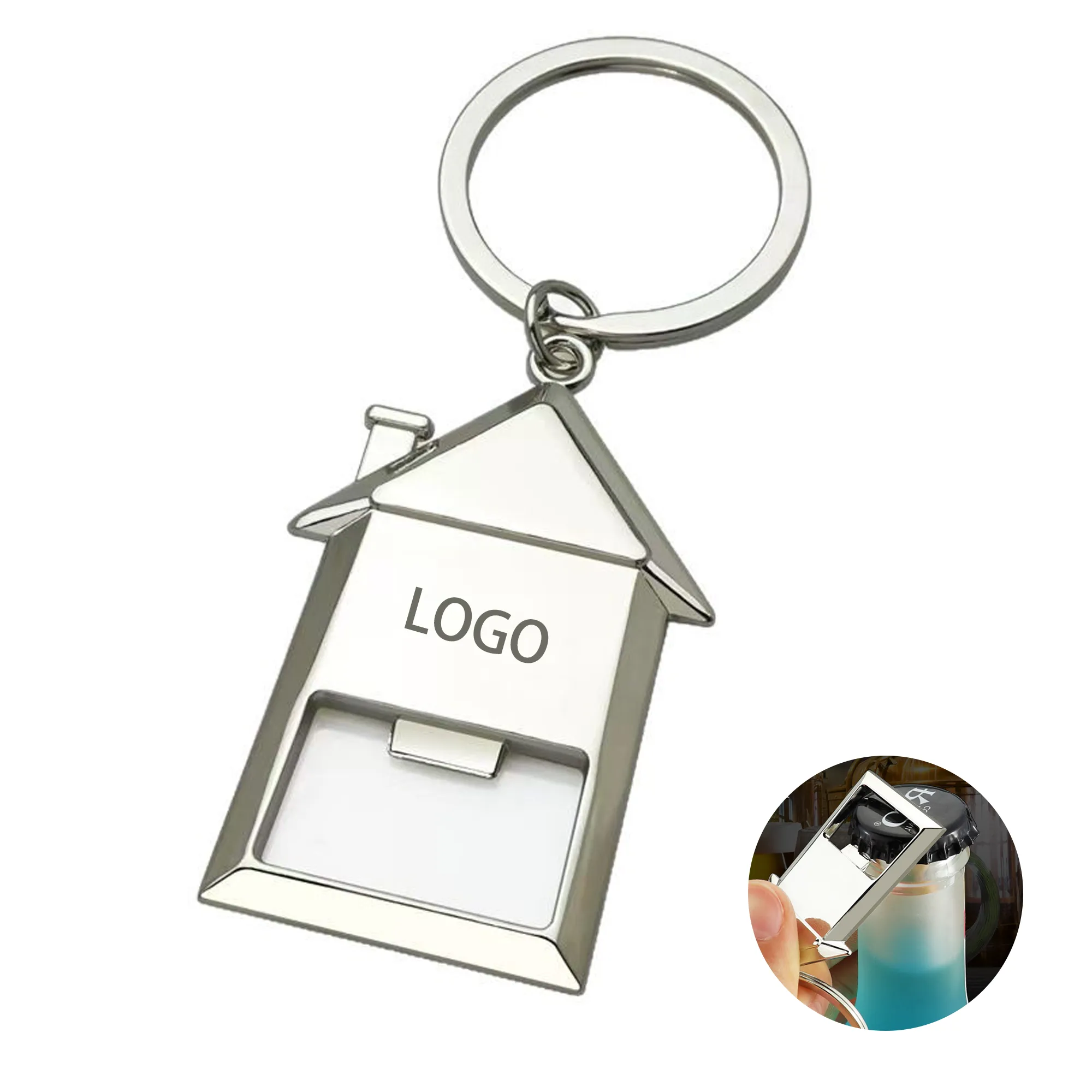MOQ 20 House Shaped Metal Bottle Opener Keychain 2