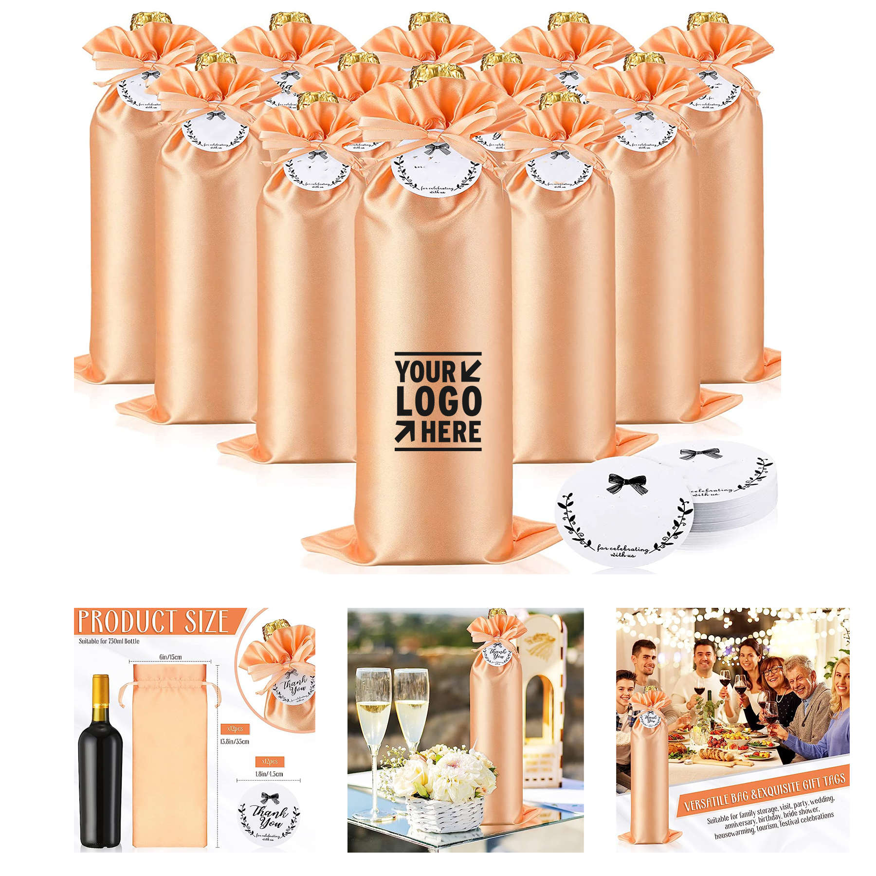 Satin Wine Gift Bag  with Drawstring Tag