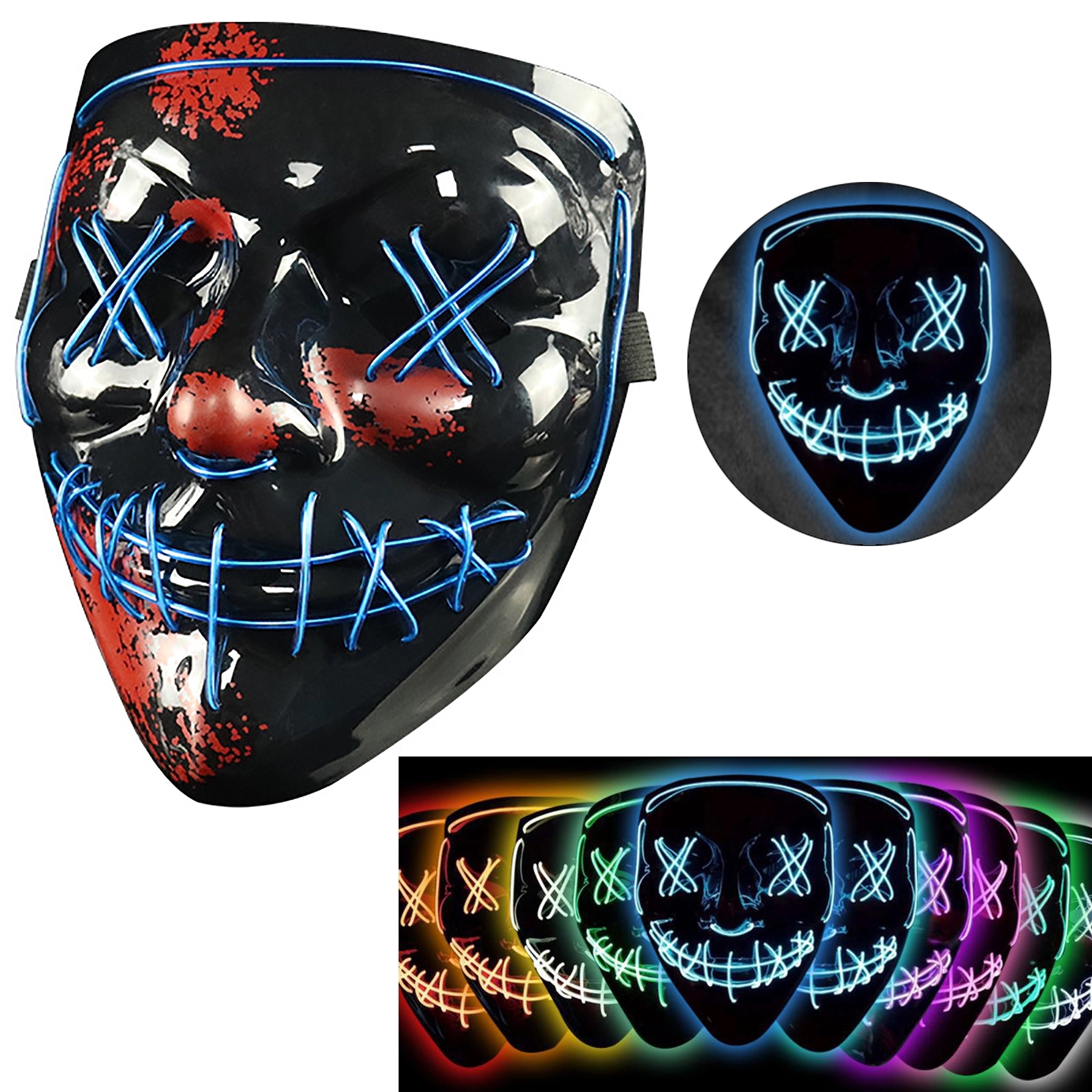 Scary LED Halloween Mask Cosplay Light Up for Men Women Kids 6