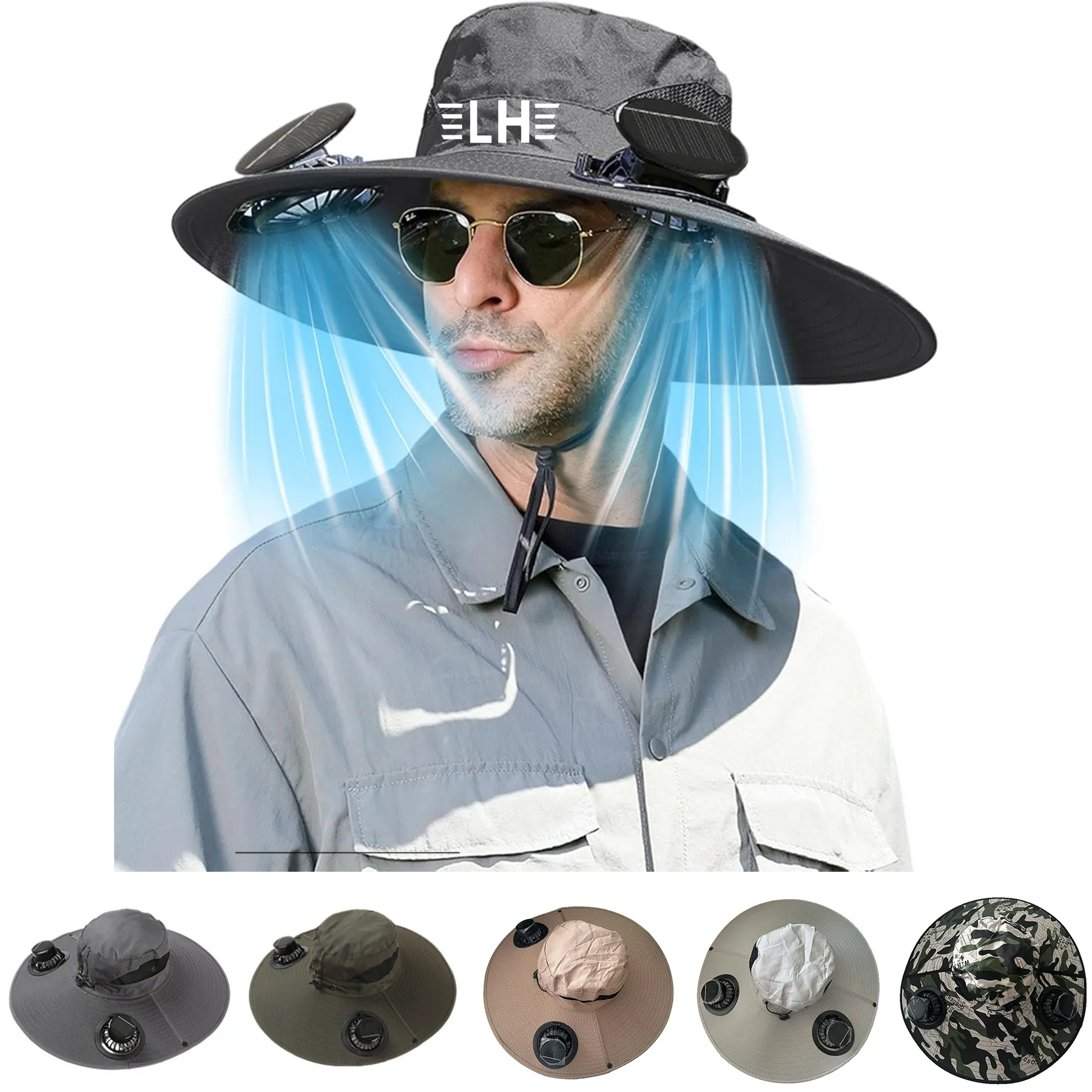 Wide Brim Sun Hat with 2 Solar Fan 3