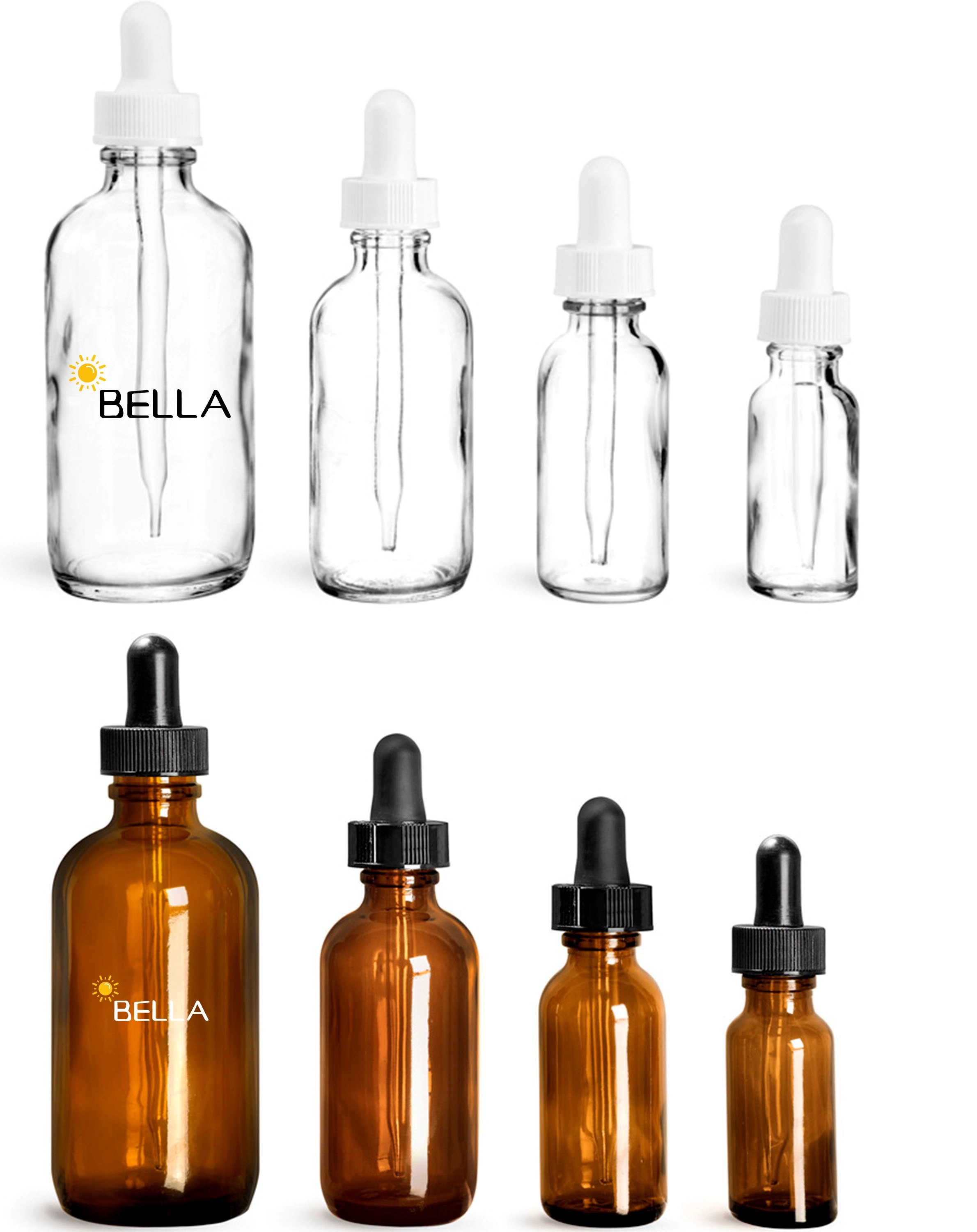 Clear Glass Boston Round Bottles With White Bulb Droppers 2