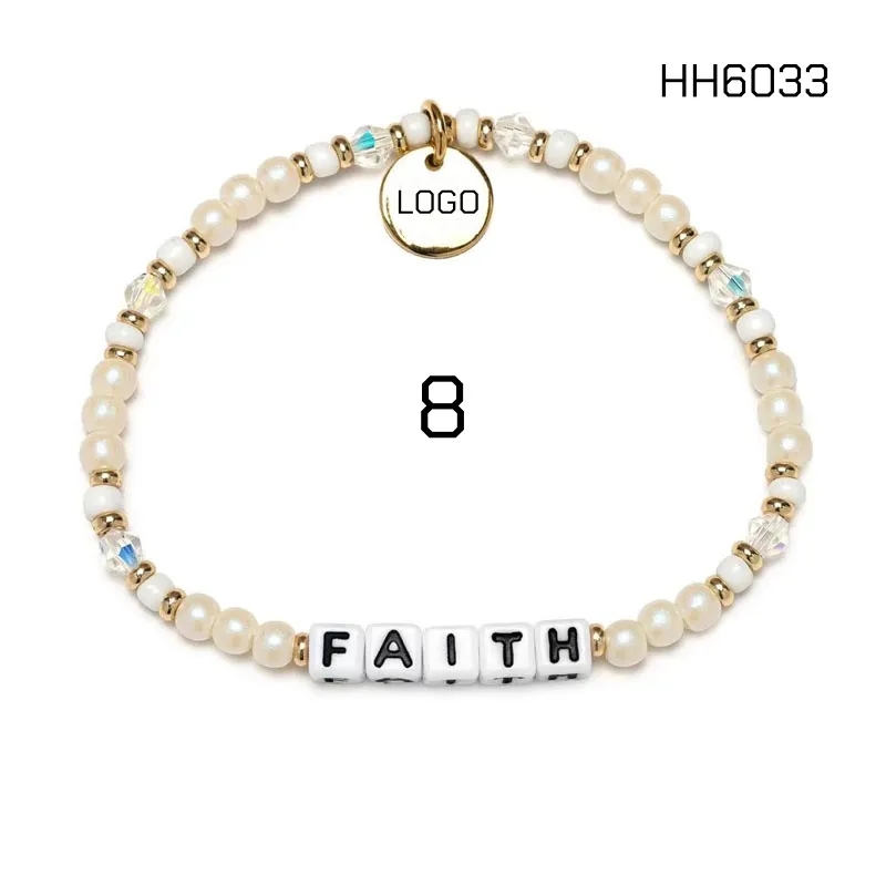 Stackable Letter Beaded Stretch Bracelets with LOGO Charms 9