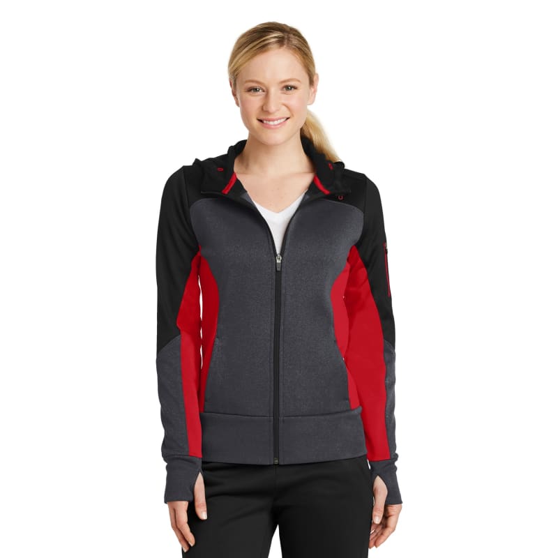 Sport-Tek Women's Tech Fleece Colorblock Full-Zip Hooded Jacket. 33