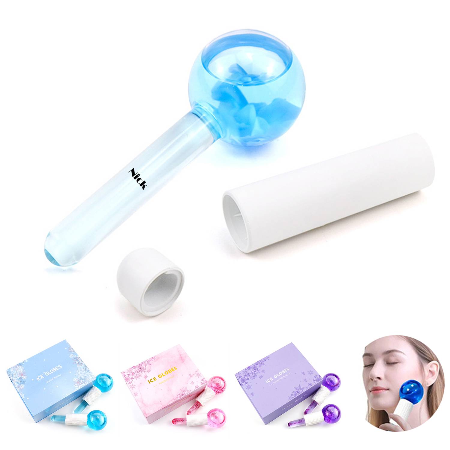 Glass Cosmetic Ball Ice Therapy Facial Massage Stick 10