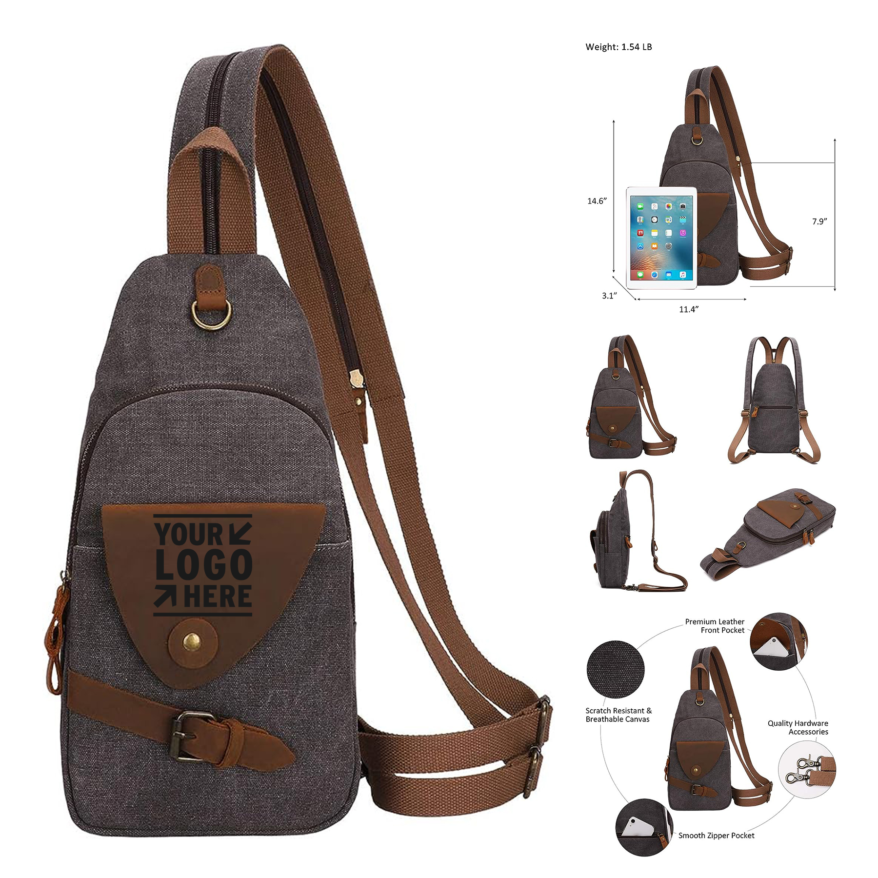 Men Women Canvas Sling Bag Crossbody Shoulder Backpack Casual Rucksack 2