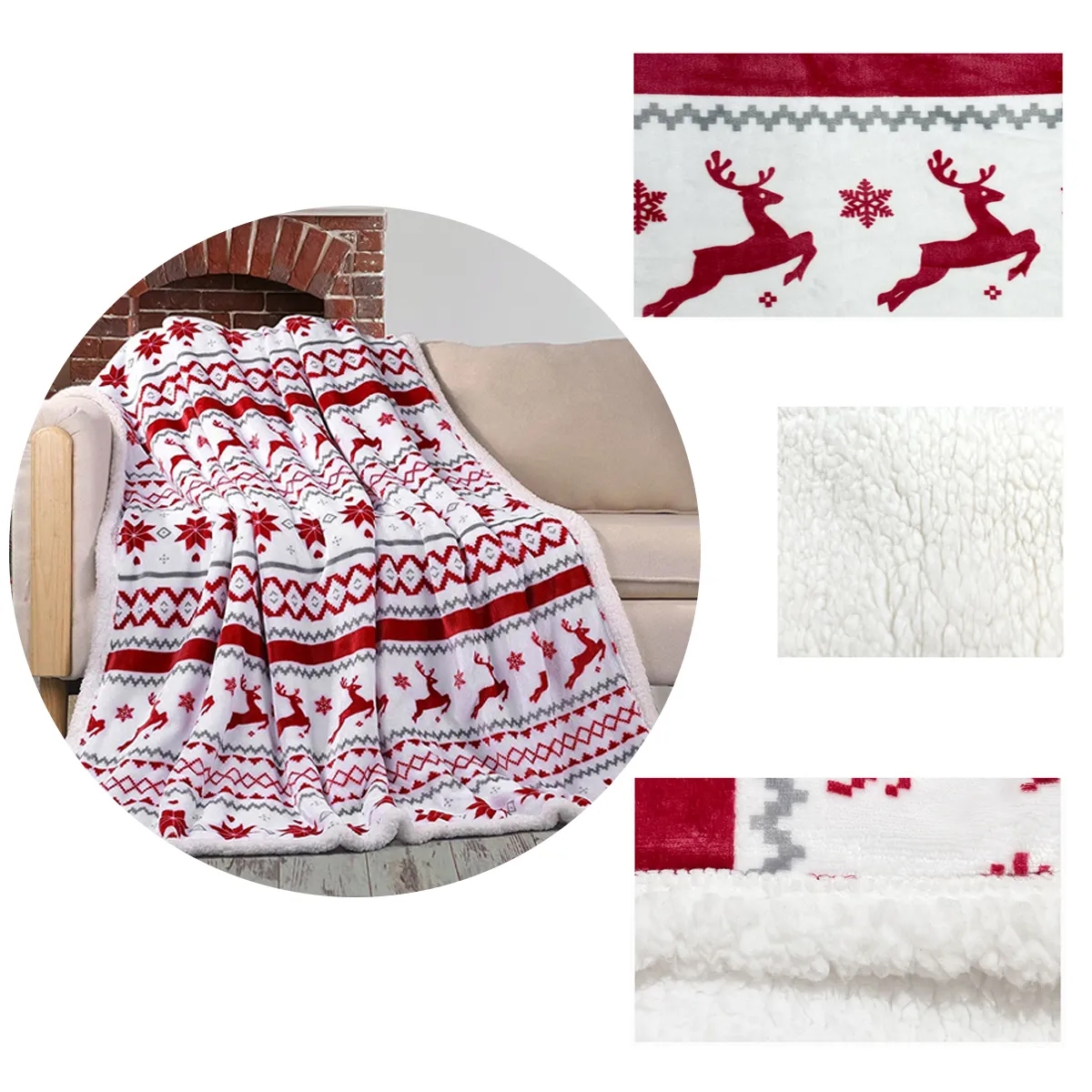 Double-Layer Sherpa Fleece Holiday Throw Blanket 6