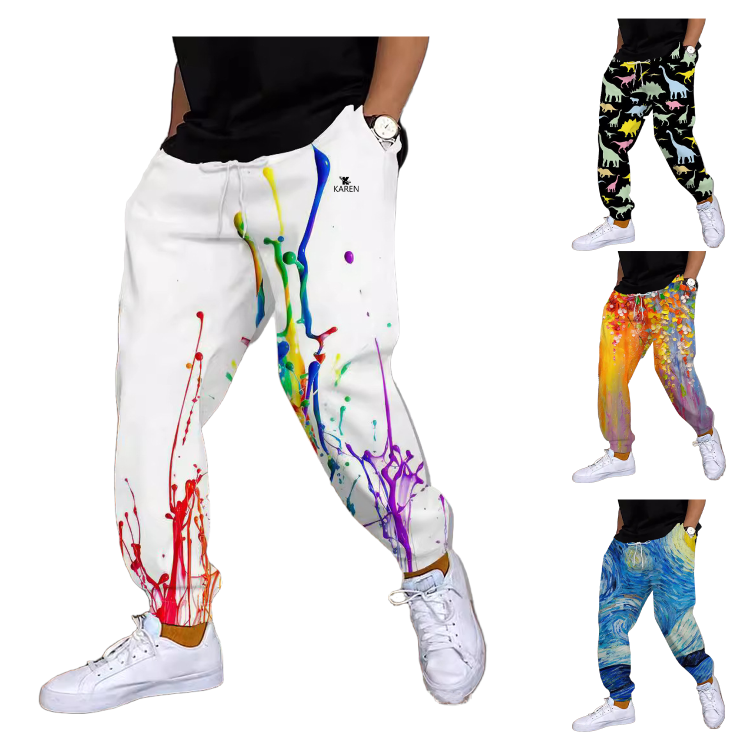 Men Sports Jogger 3D Printed Casual Pants w/ Drawstring 2