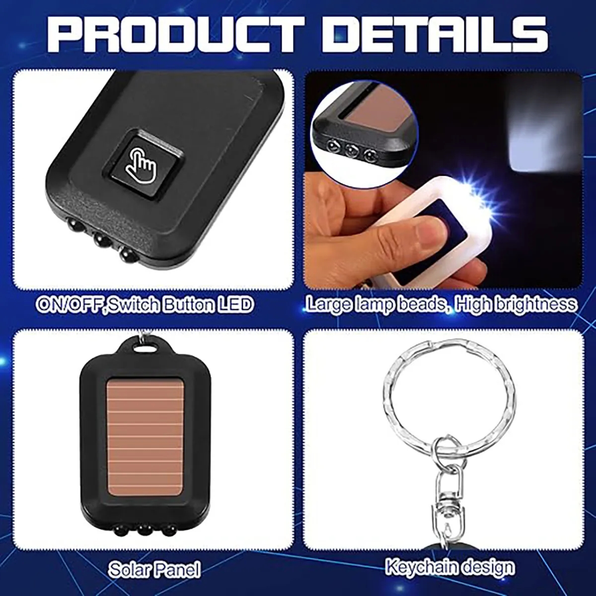 Mini Solar LED Keychain Push Button Switch Flashlight 7