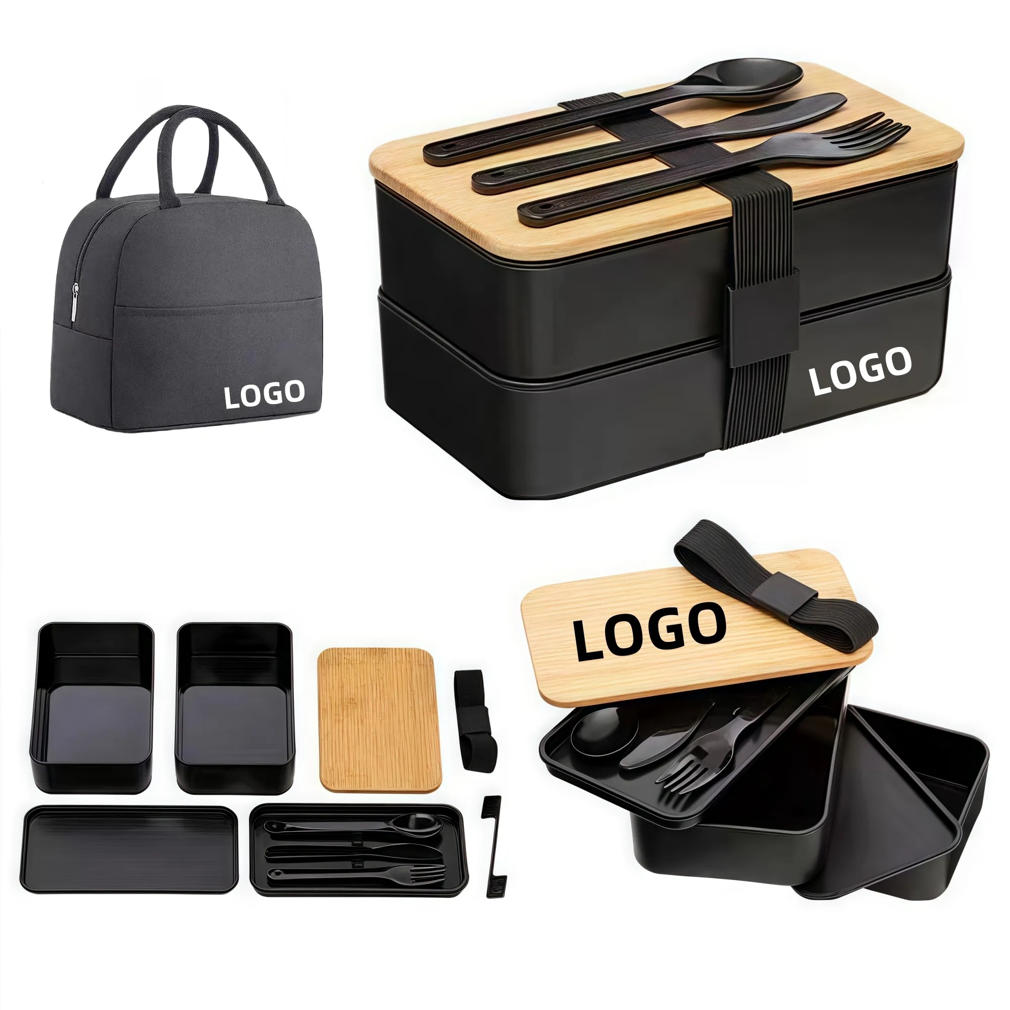 Bamboo-Lid Double-Layer Bento Box 2