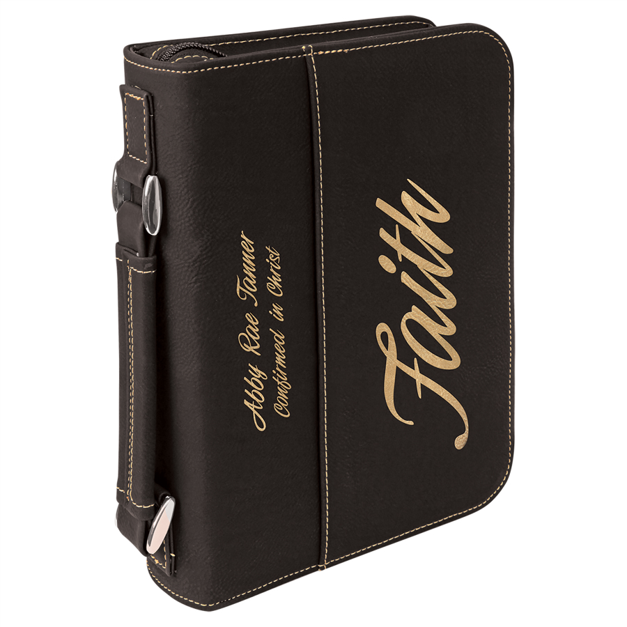6 3/4" x 9 1/4" Black/Gold Leatherette Book/Bible Cover with Handle & Zipper 2