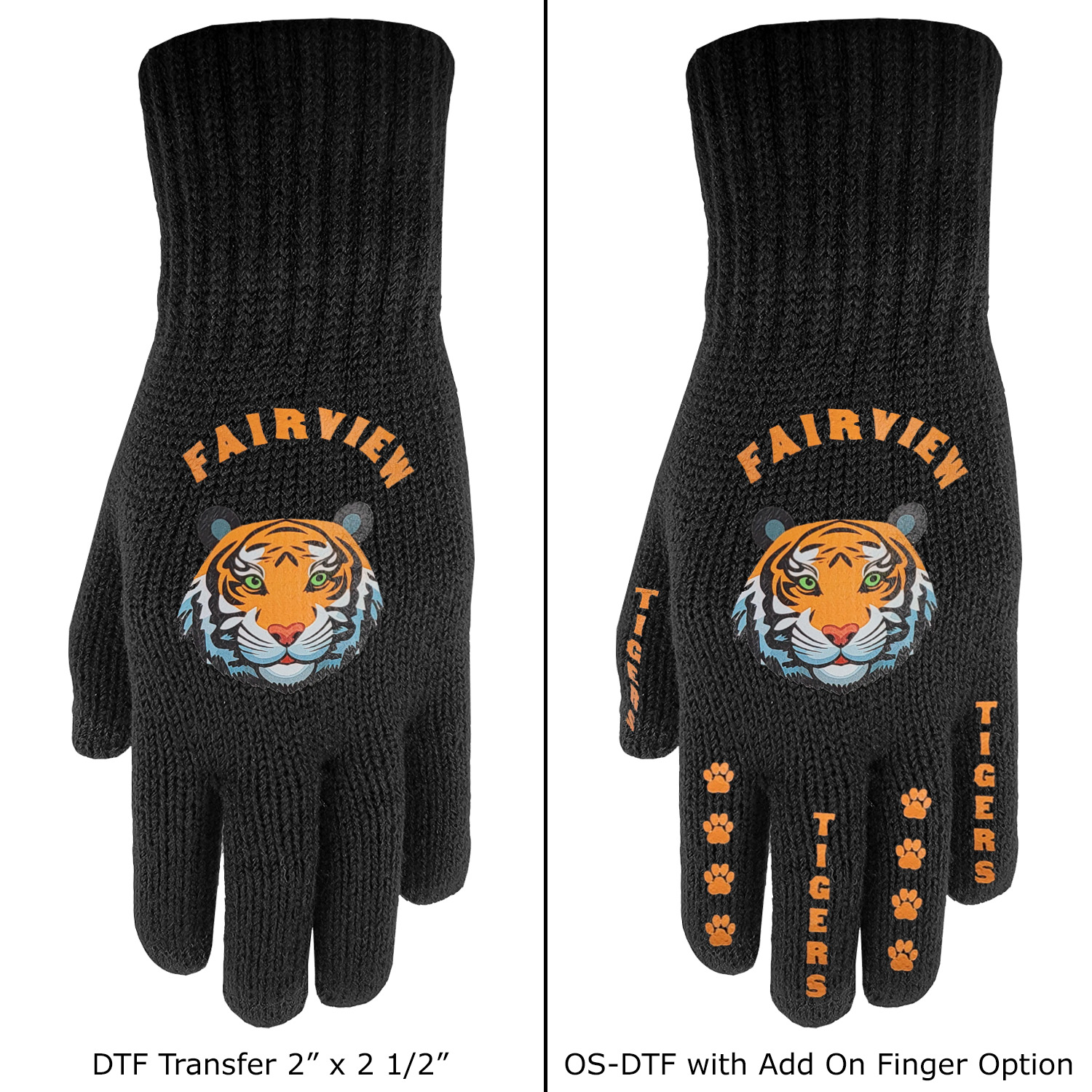 Deluxe Knit Text Gloves with Oversized DTF on Top of Hand