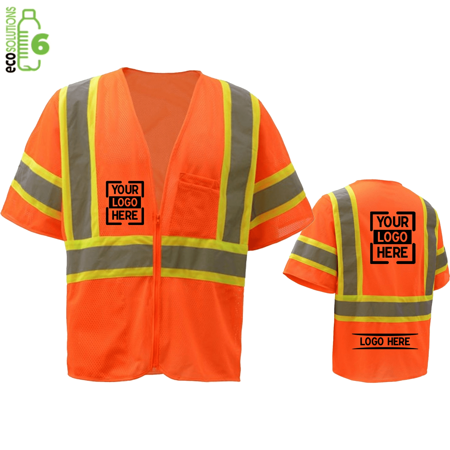 rPET Class 3 Reflective Tape Mesh Safety Zip Vest with 2 Pockets 5