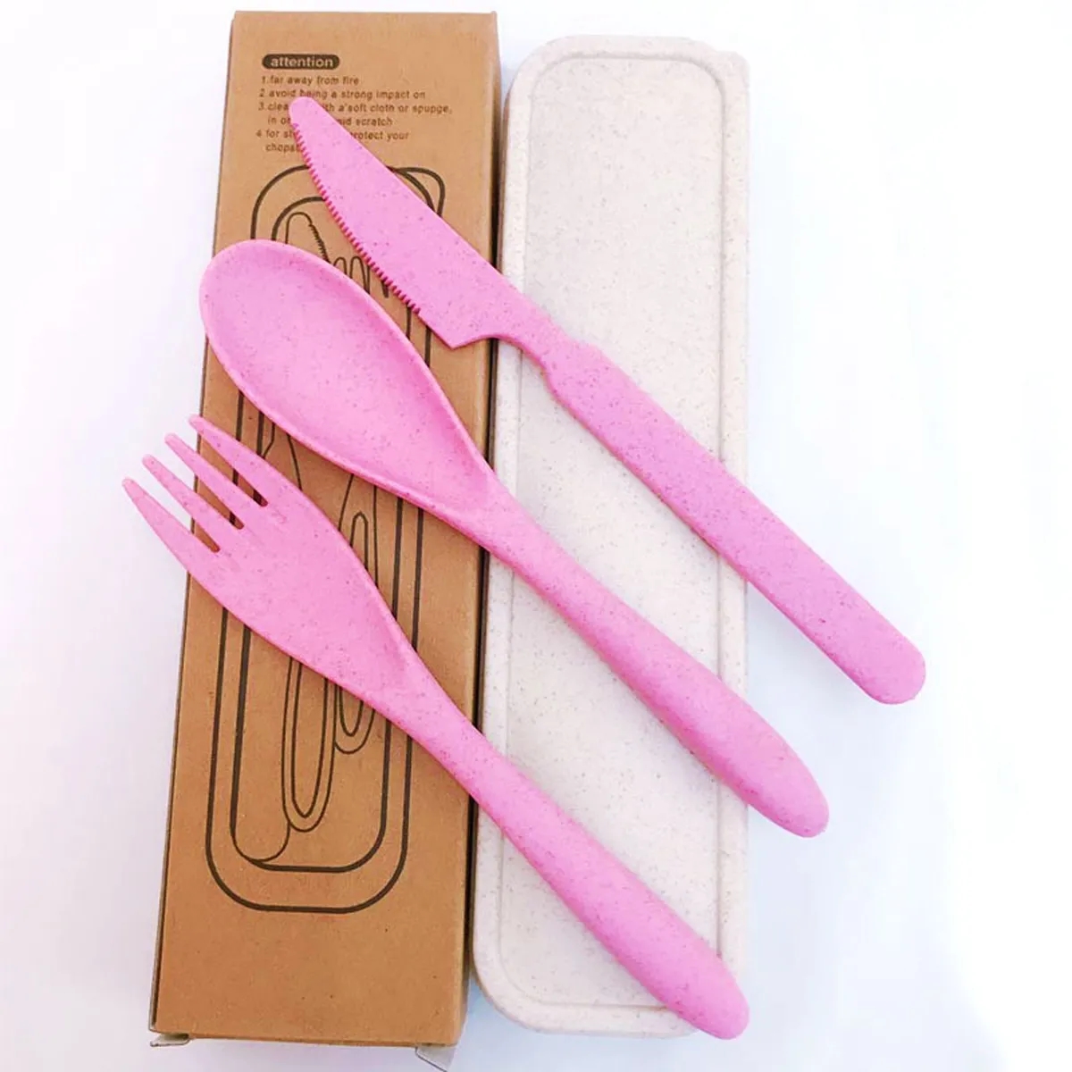 Portable Travle Wheat Straw Cutlery Kit With Case 4