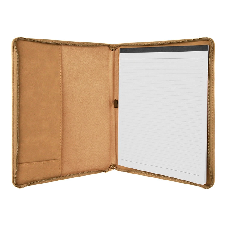 9" x 12" Leatherette Light Brown Portfolio with Zipper 5
