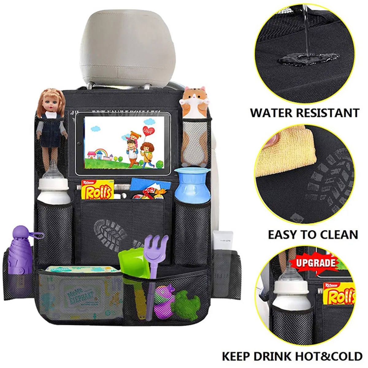 Backseat Car Storage Bag With Touch Screen Tablet Holder 5