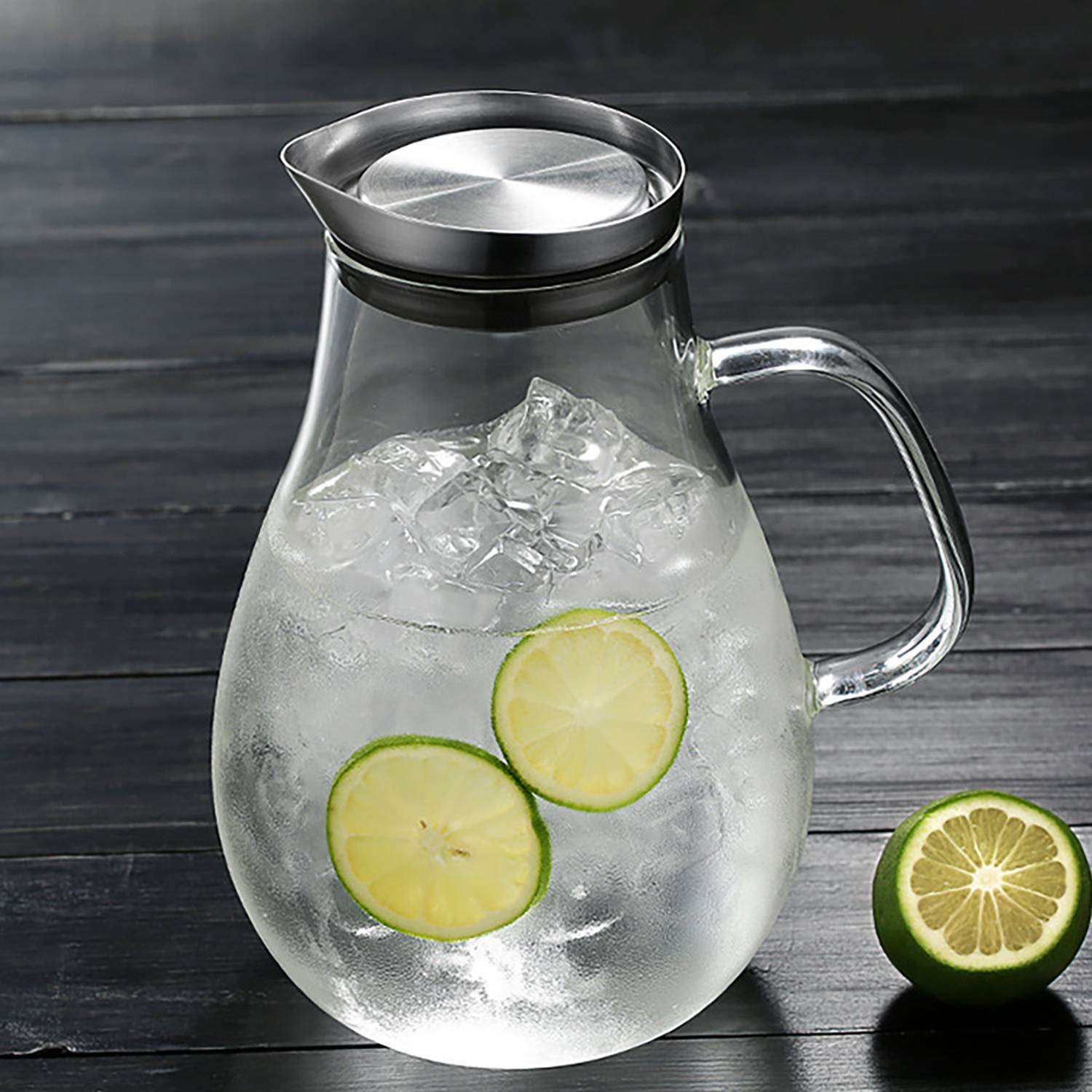 Glass Water Pitcher With Stainless Steel Dustproof Lid 6