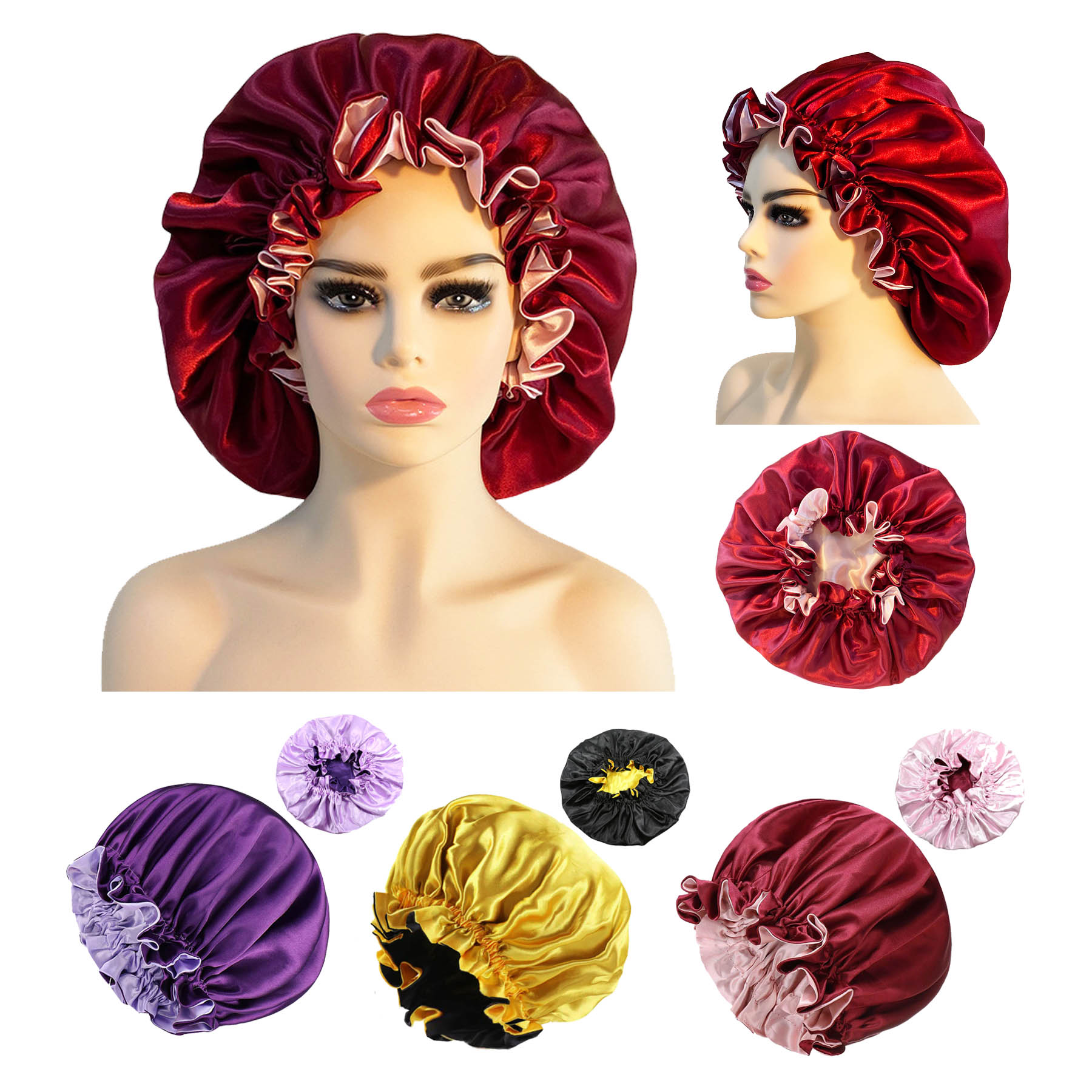 Double Layer Satin Large Lace Sleeping Cap 1