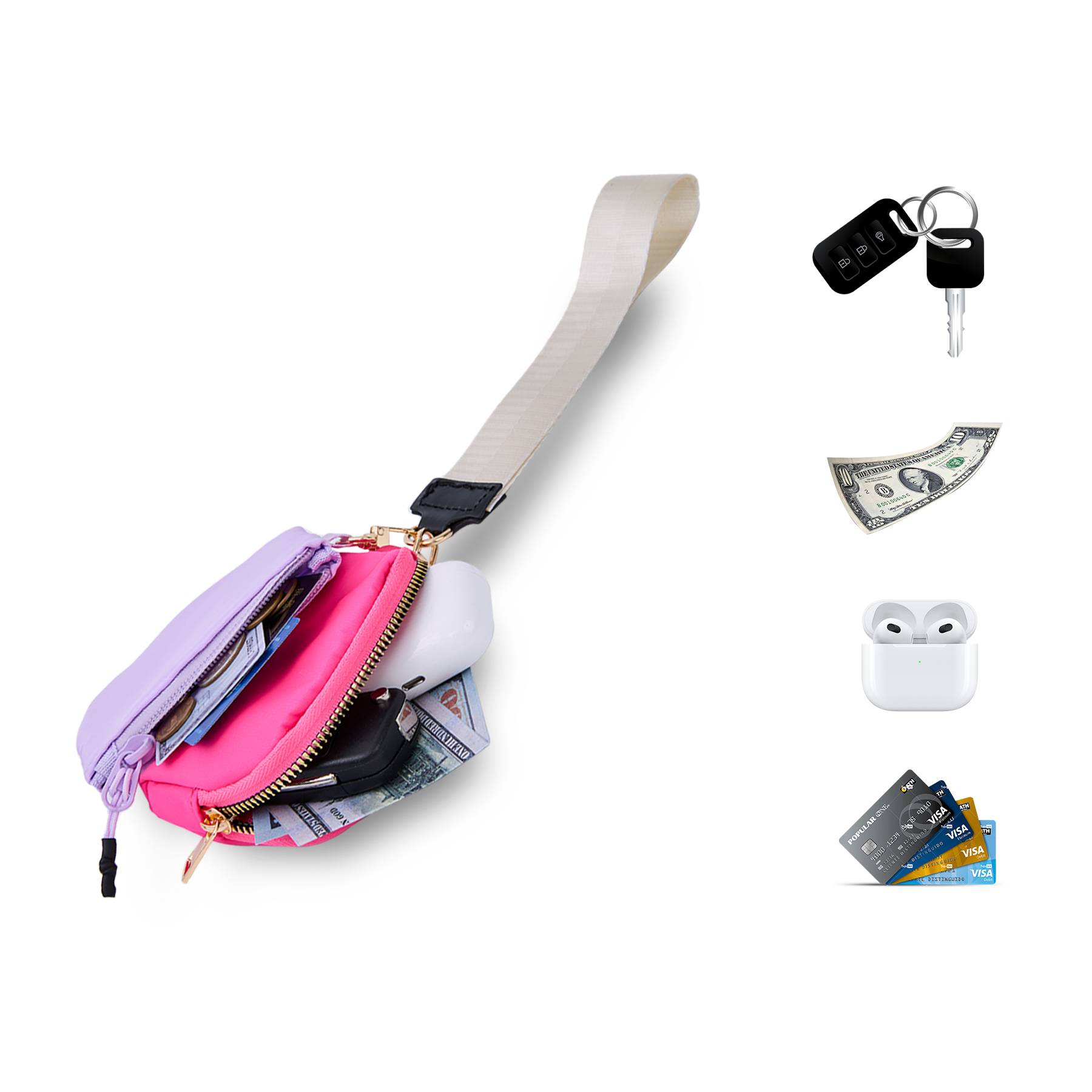 Dual Pouch Wristlet Keychain Lanyard 2