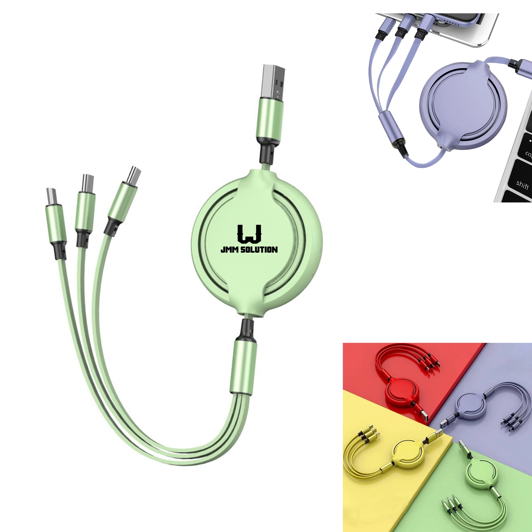 4Ft 3-In-1 Retractable Multi Charging Cable 1