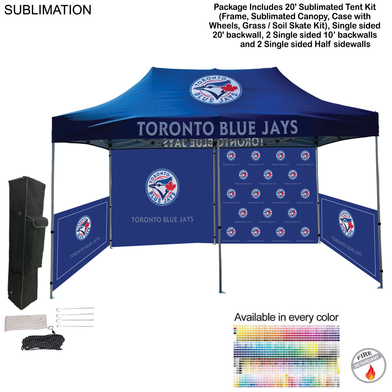 48 Hr Quick Ship - Full Tent Package 1, 20' Sublimated Tent, 2 10' backwalls, 2 half sidewalls 6