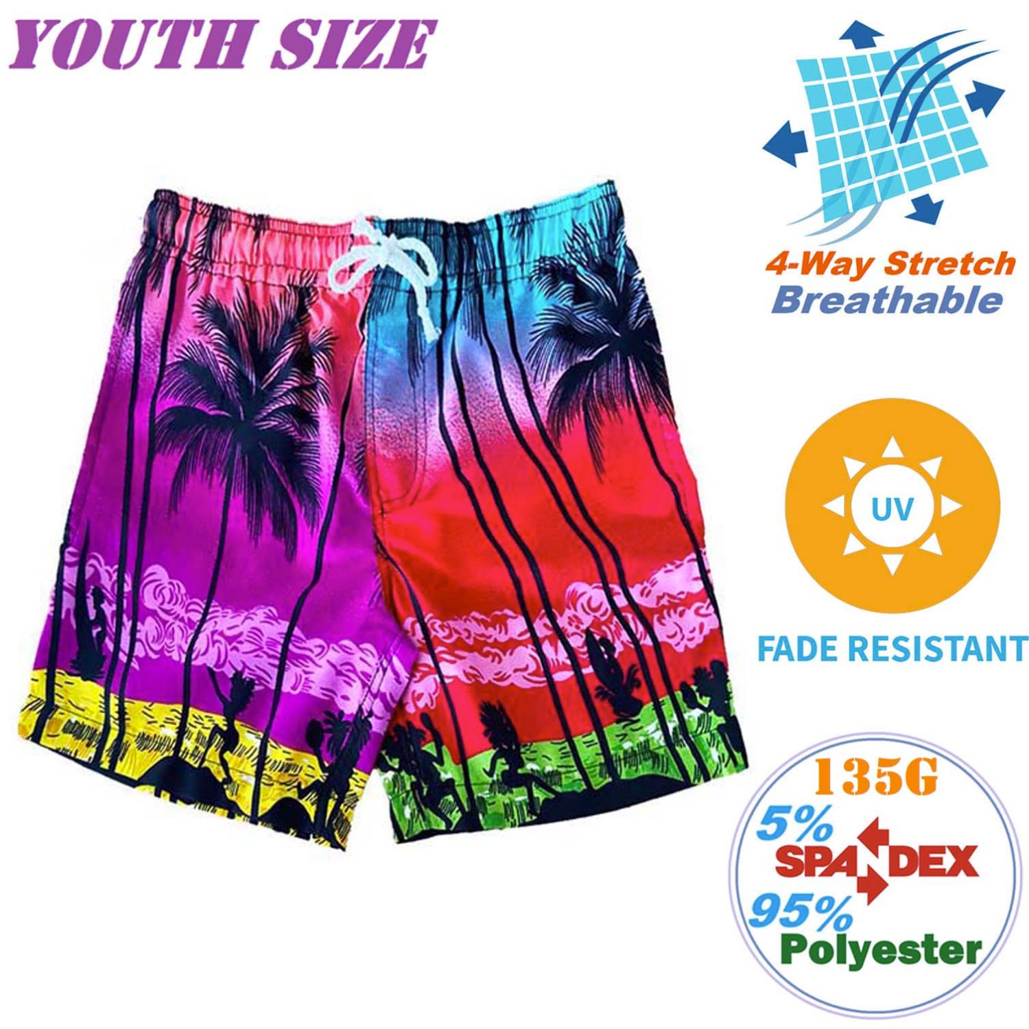 Youth 135GSM breathable wrinkle free Hawaiian Shorts, Soft & Cool 2