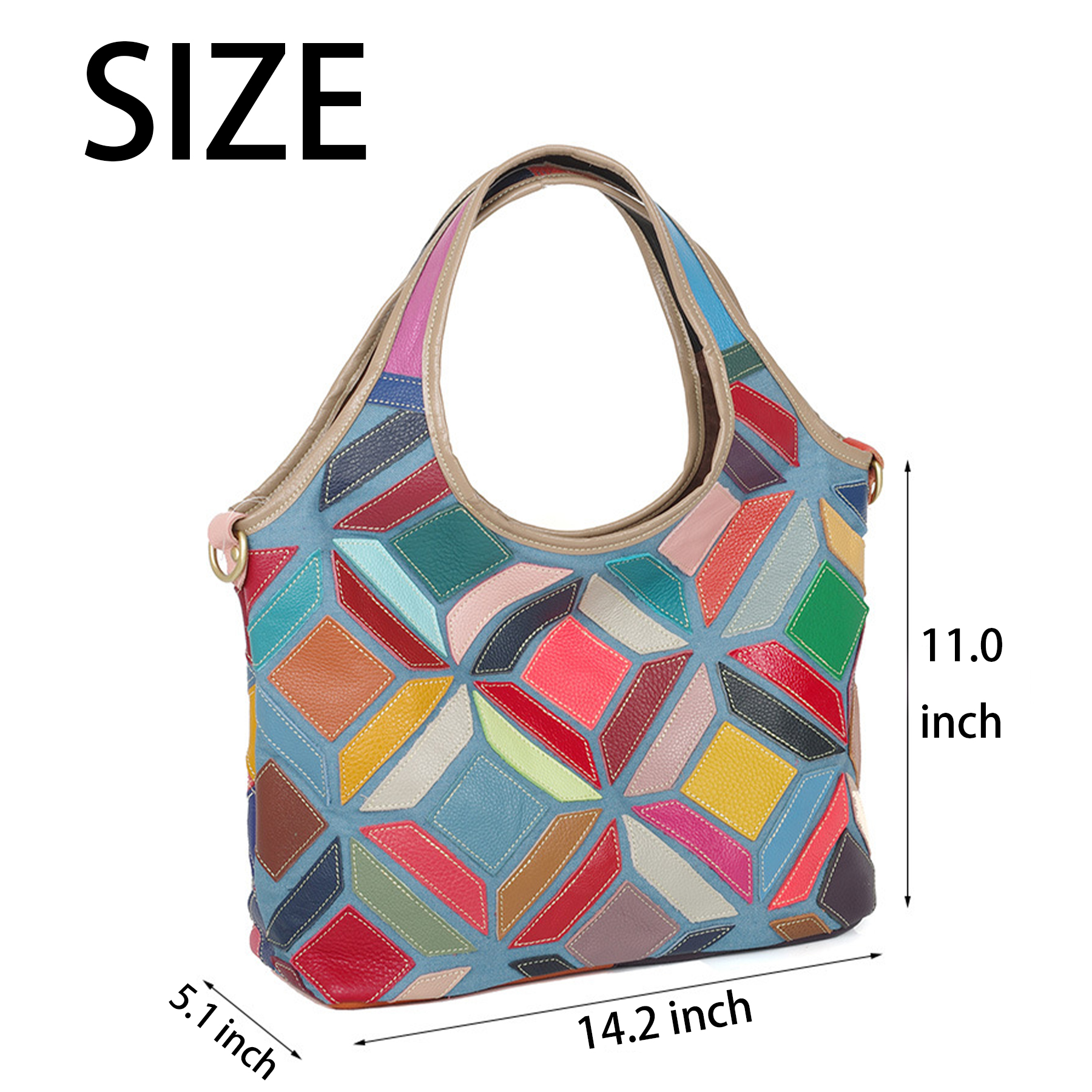 Genuine Leather Colourful hand-paneled shoulder tote 7