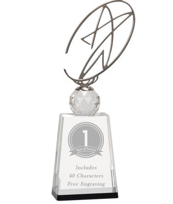 Crystal: 10" Clear/Black Base with Silver Metal Ov 2